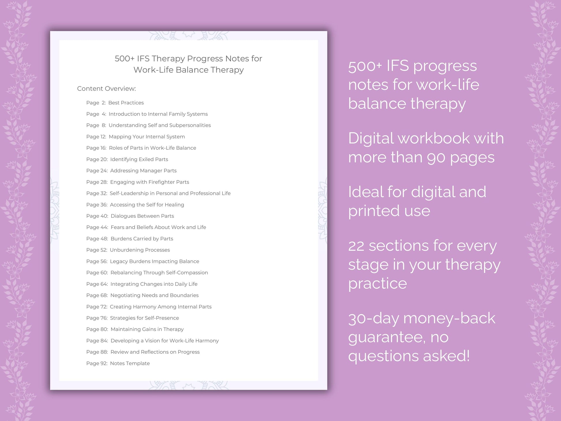 Work-Life Balance Internal Family Systems (IFS) Therapist Worksheets