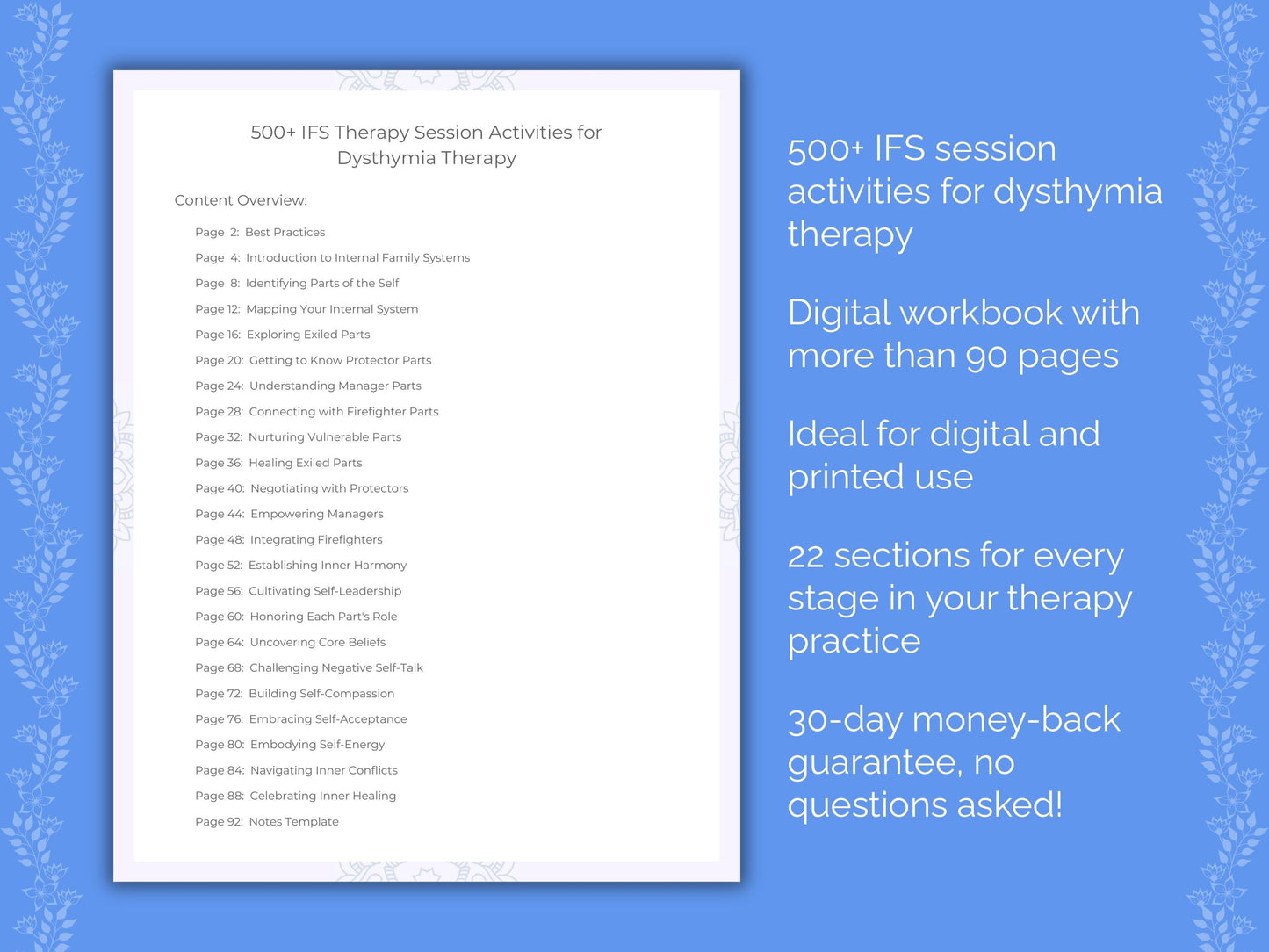 Dysthymia Internal Family Systems (IFS) Therapist Worksheets