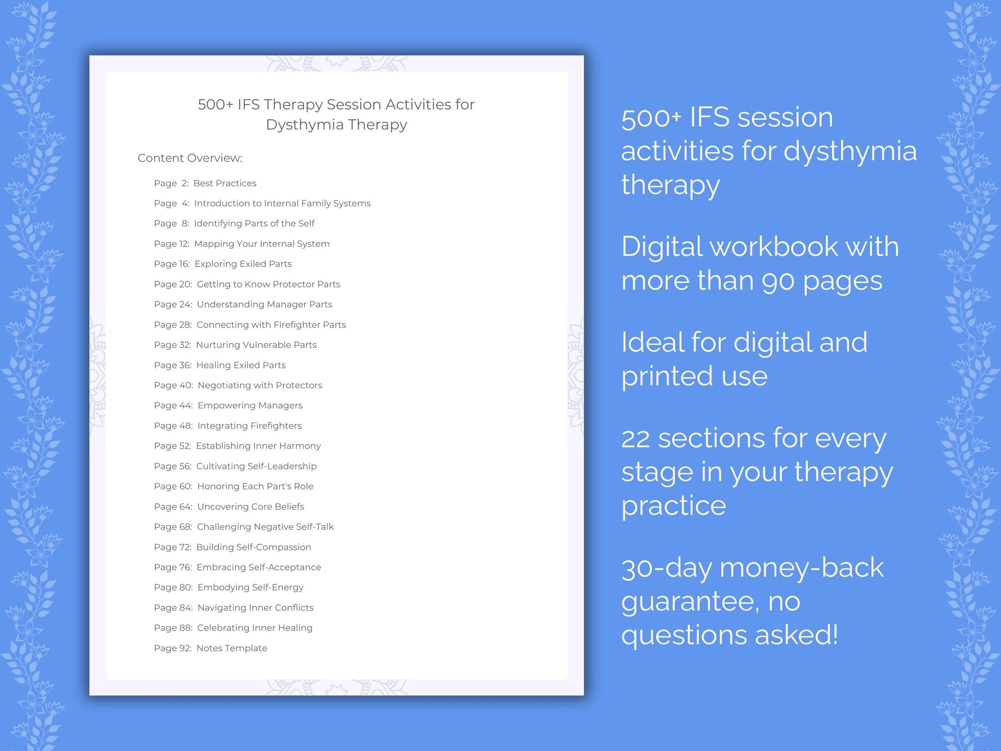 Dysthymia Internal Family Systems (IFS) Therapist Worksheets