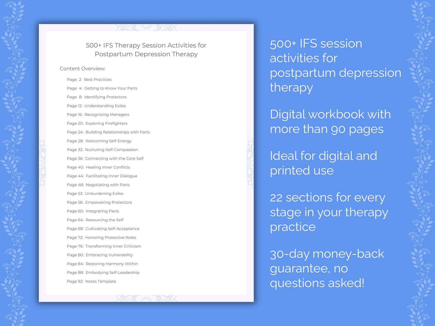 Postpartum Depression Internal Family Systems (IFS) Therapist Worksheets