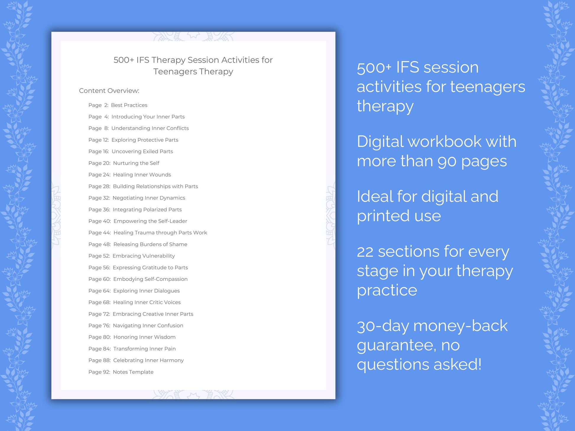 Teenagers Internal Family Systems (IFS) Therapist Worksheets