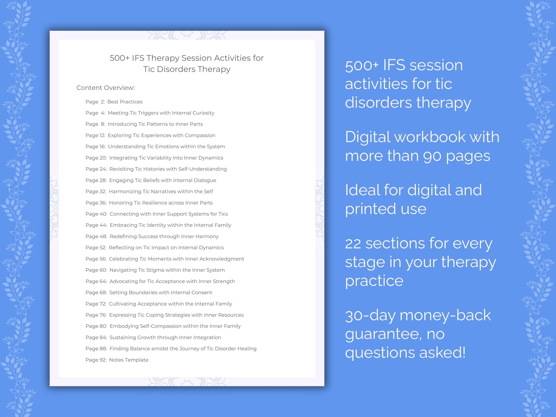 Tic Disorders Internal Family Systems (IFS) Therapist Worksheets