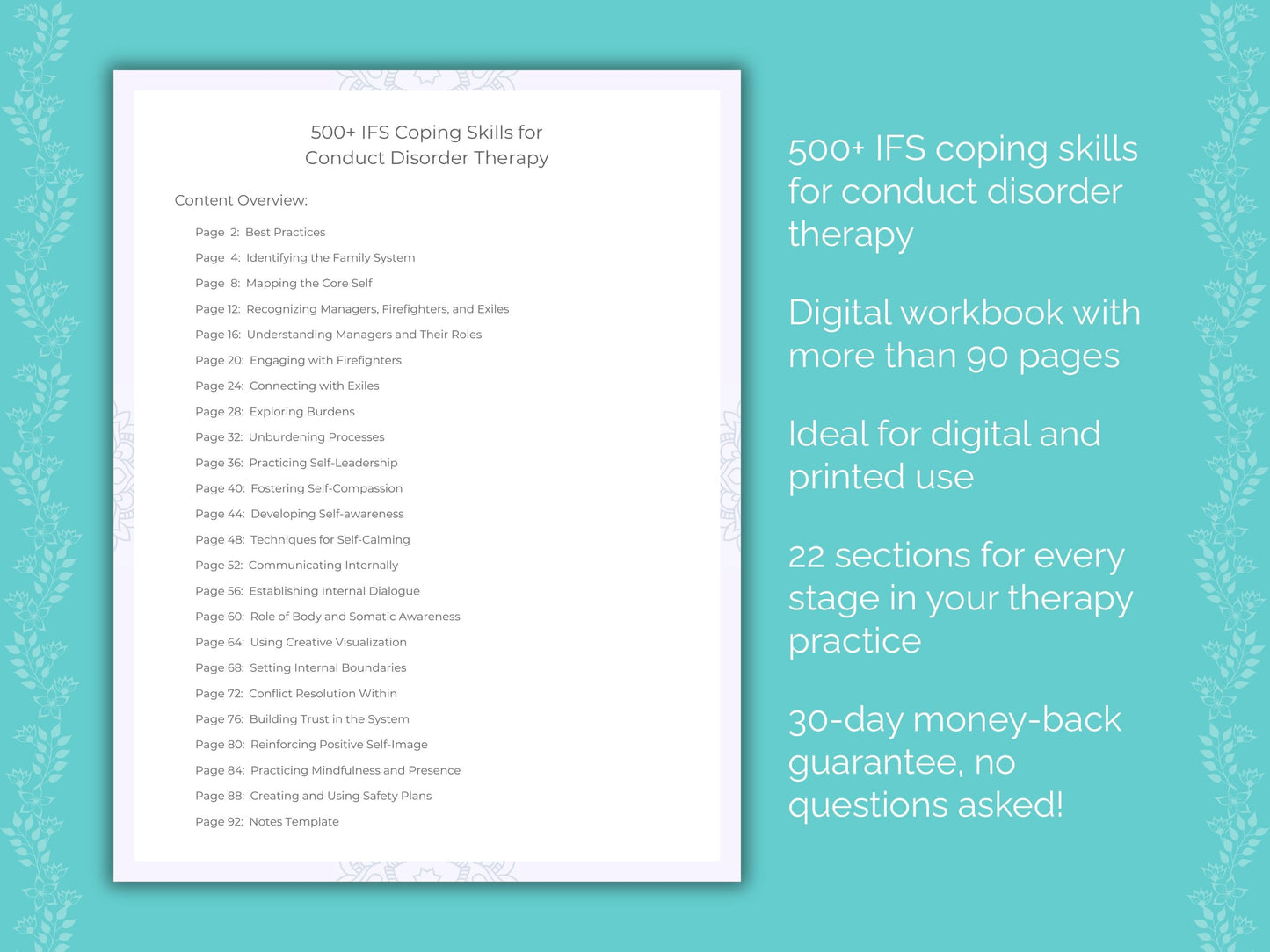 Conduct Disorder Internal Family Systems (IFS) Therapist Worksheets