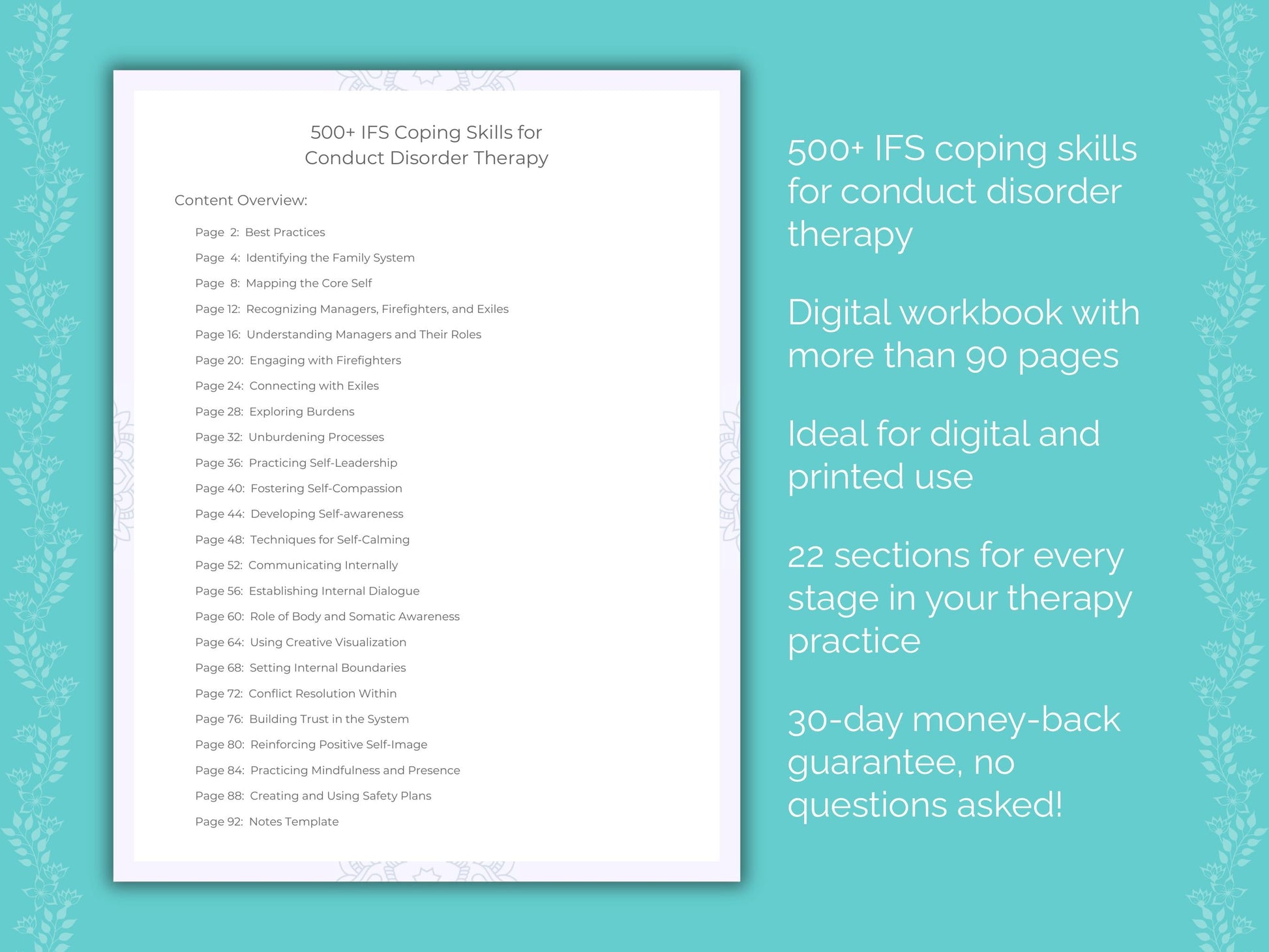 Conduct Disorder Internal Family Systems (IFS) Therapist Worksheets