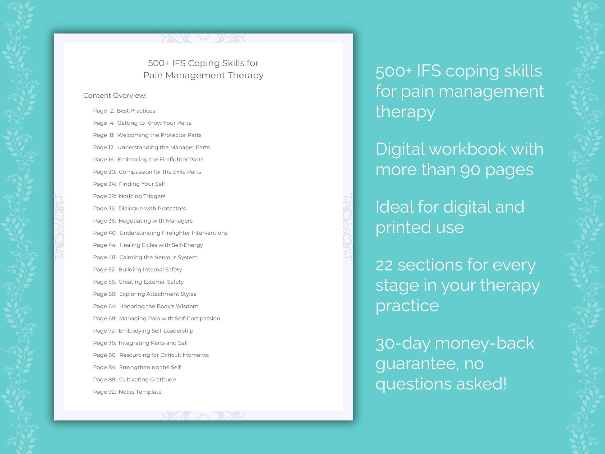 Pain Management Internal Family Systems (IFS) Therapist Worksheets