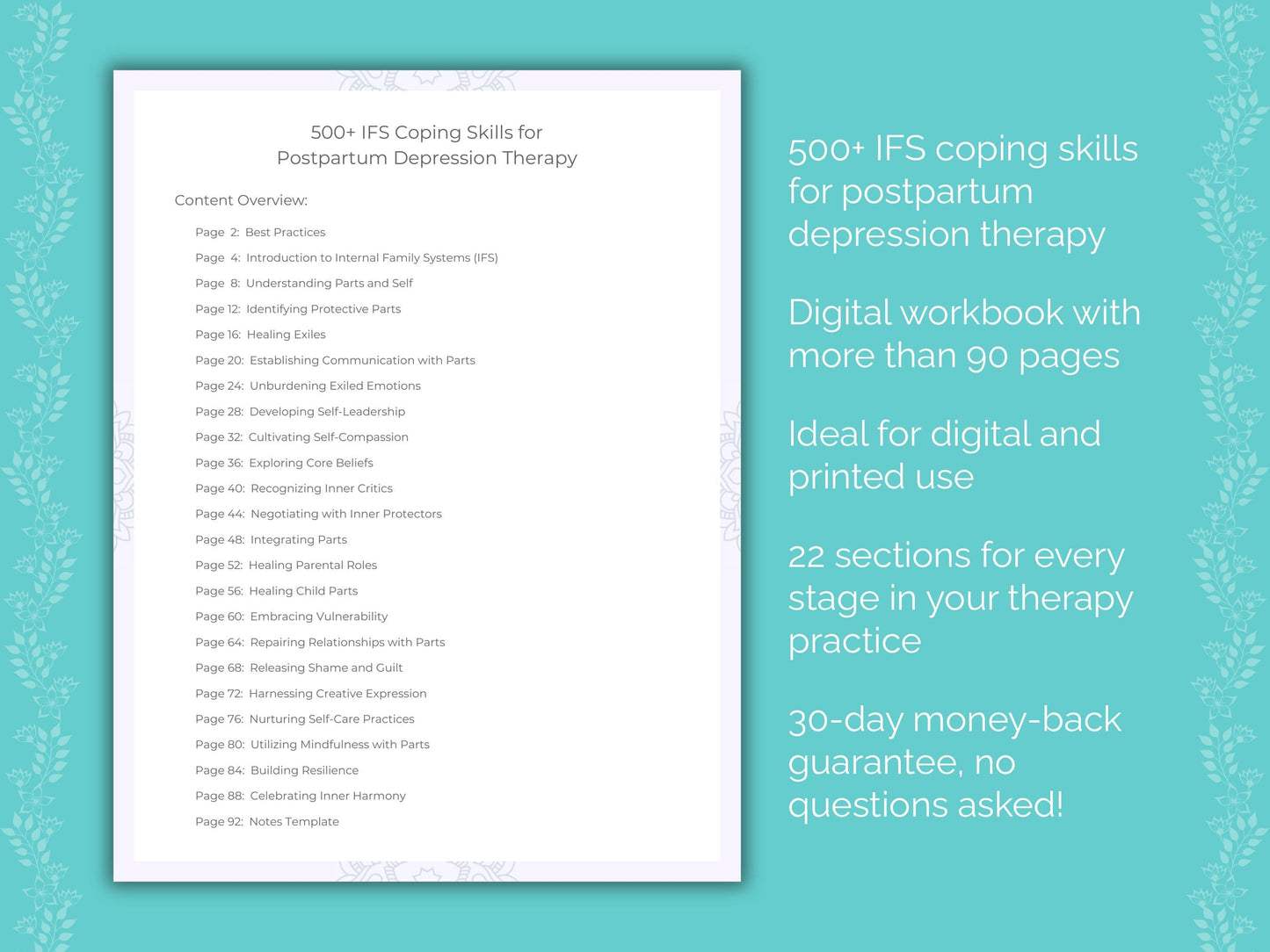 Postpartum Depression Internal Family Systems (IFS) Therapist Worksheets