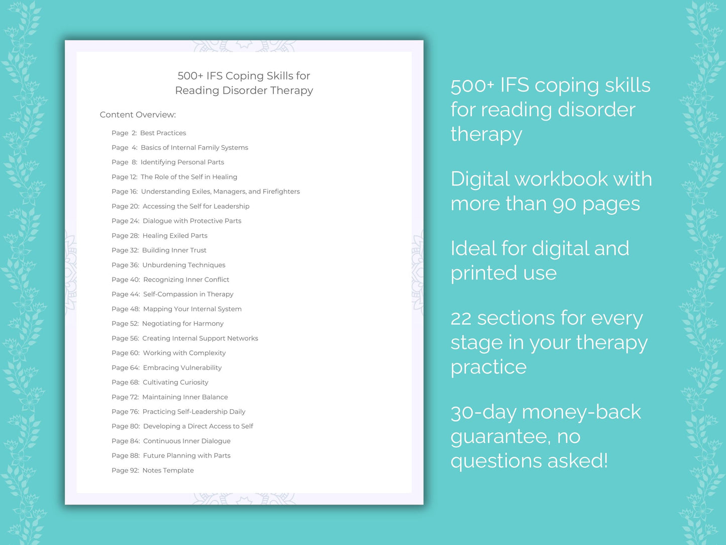 Reading Disorder Internal Family Systems (IFS) Therapist Worksheets