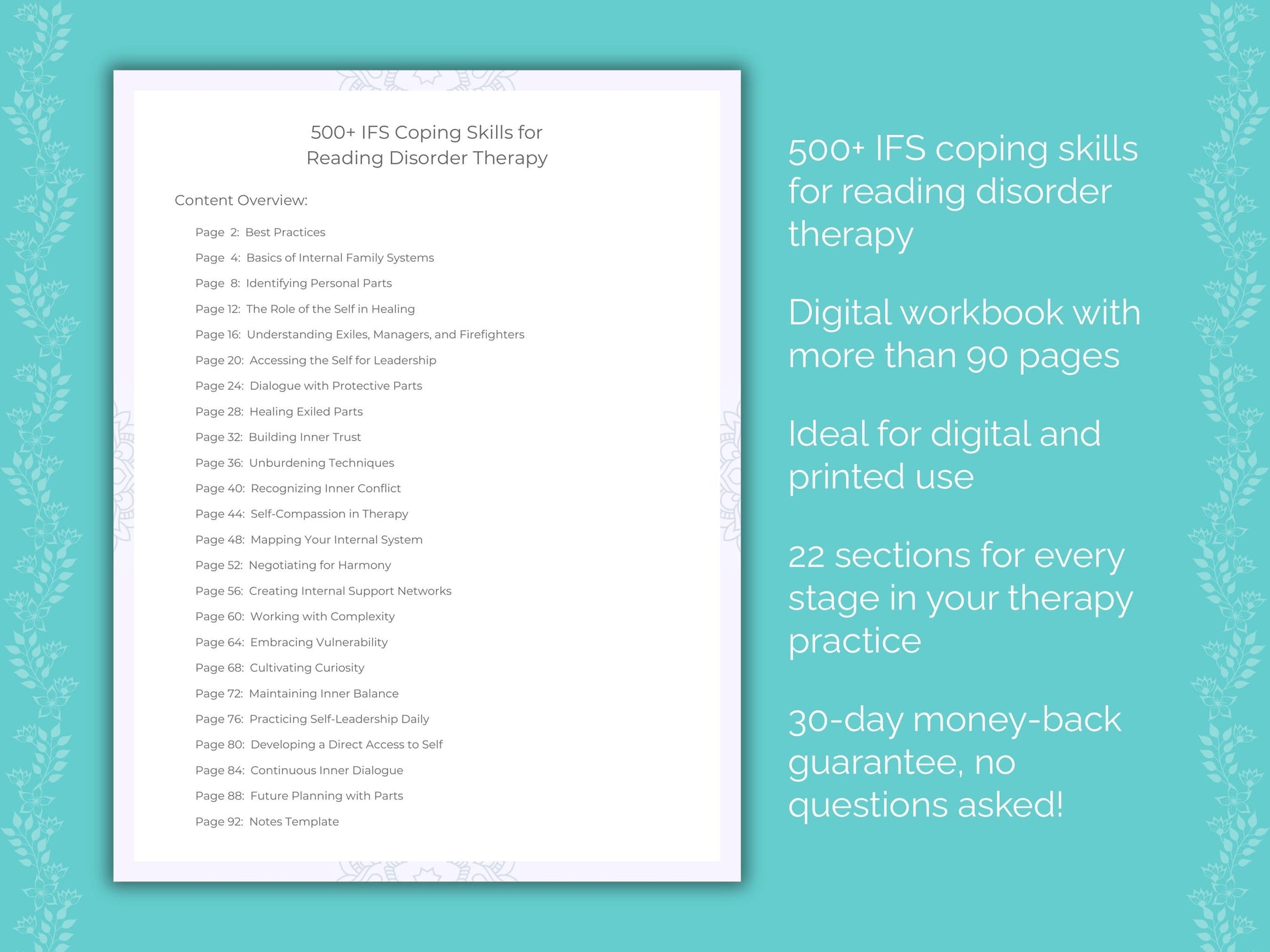 Reading Disorder Internal Family Systems (IFS) Therapist Worksheets