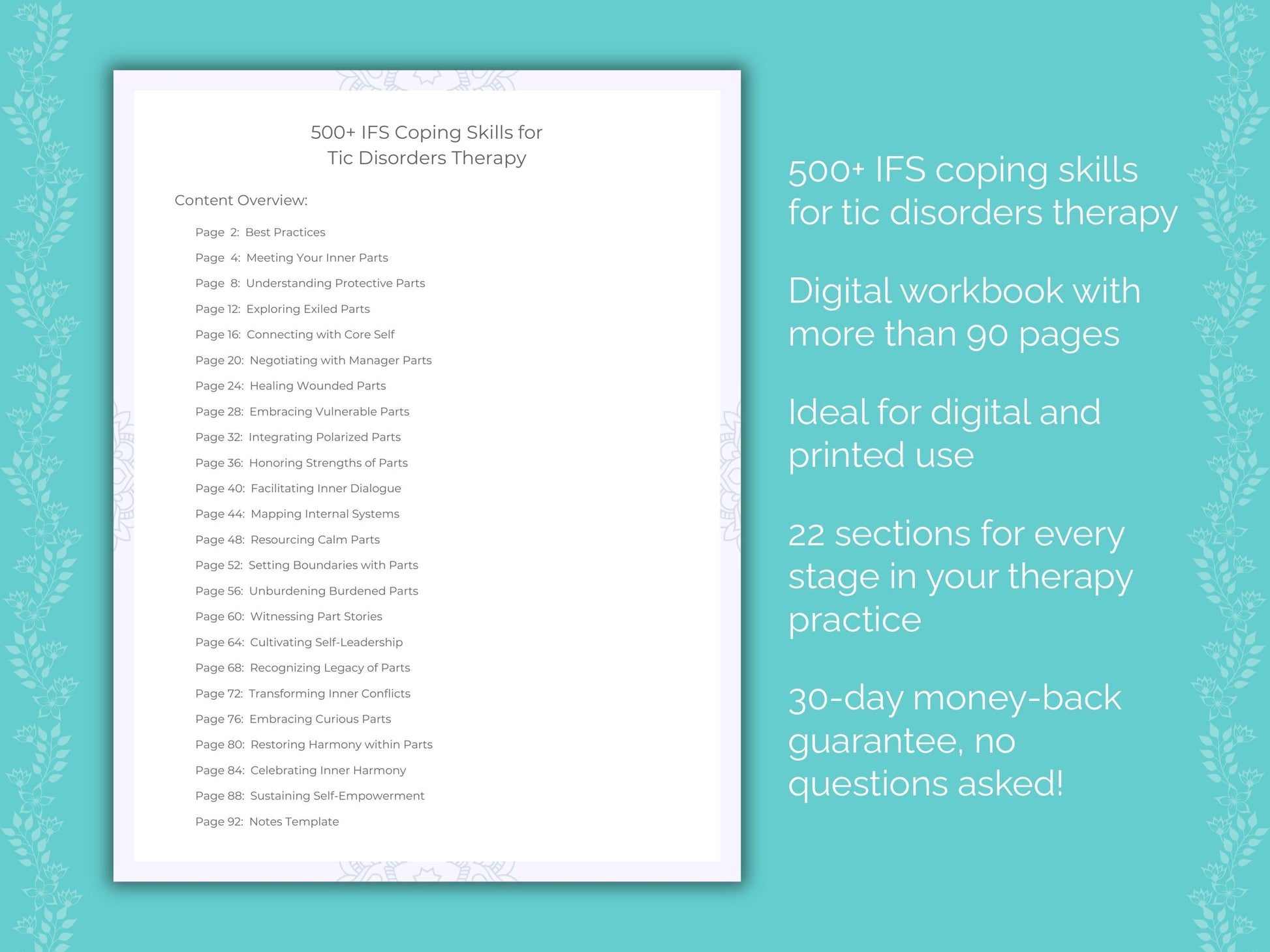 Tic Disorders Internal Family Systems (IFS) Therapist Worksheets