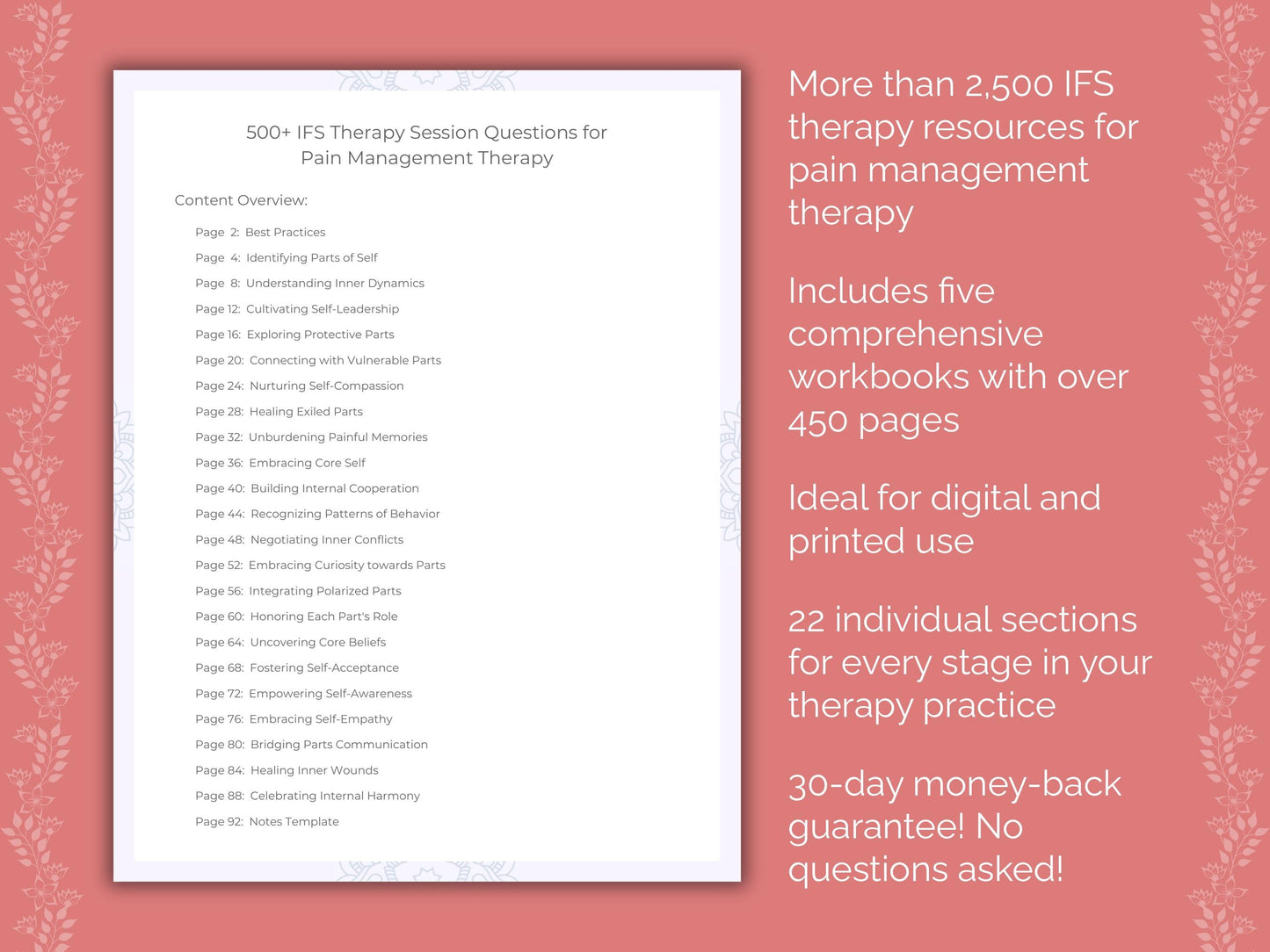 Pain Management Internal Family Systems (IFS) Therapist Worksheets