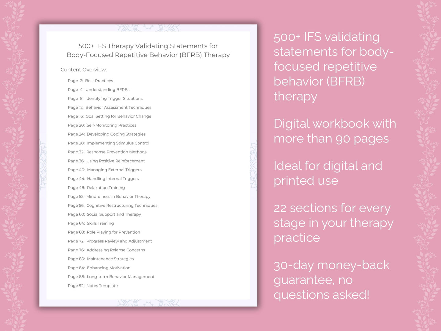 Body-Focused Repetitive Behavior (BFRB) Internal Family Systems (IFS) Therapist Worksheets