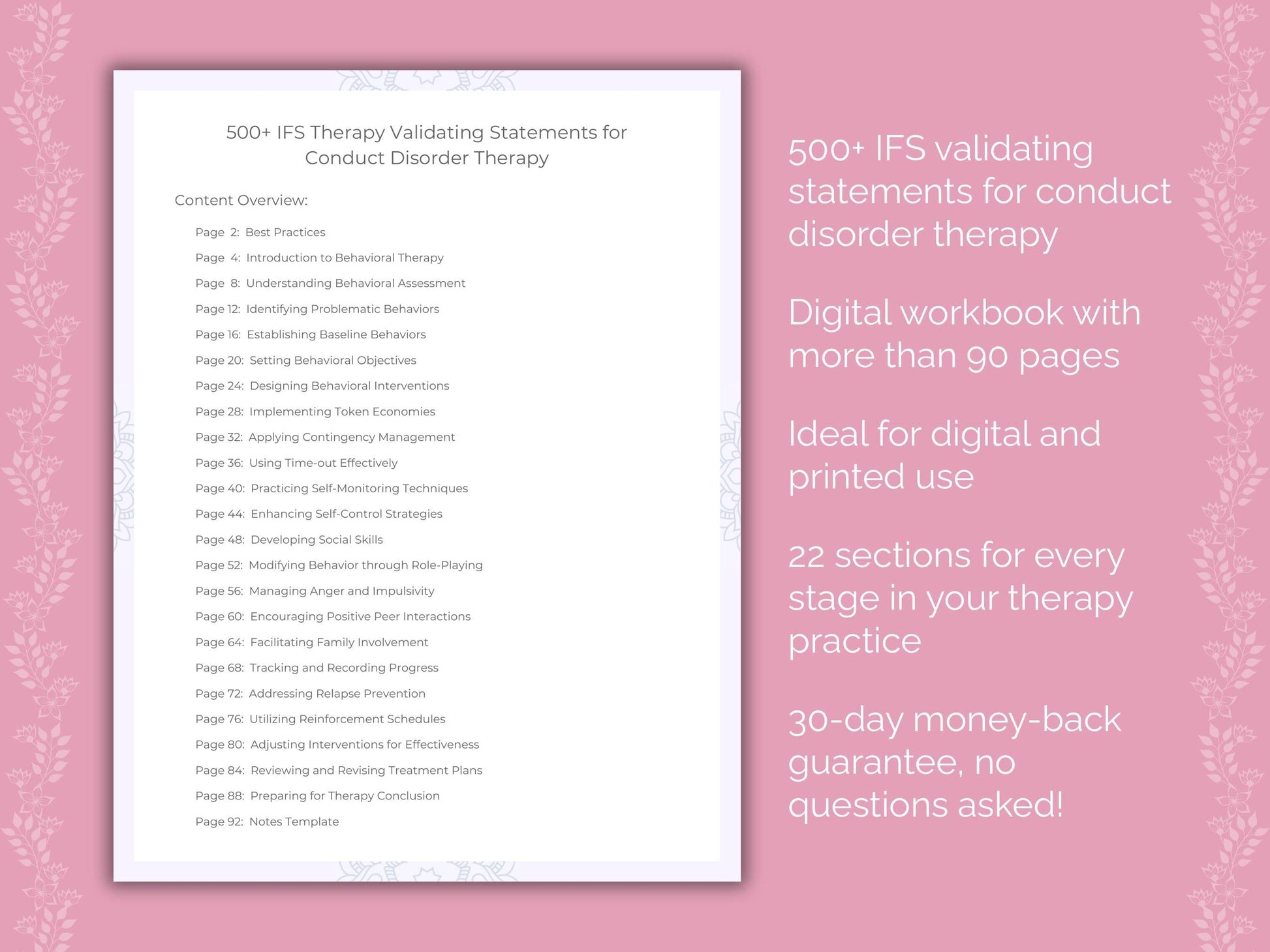Conduct Disorder Internal Family Systems (IFS) Therapist Worksheets