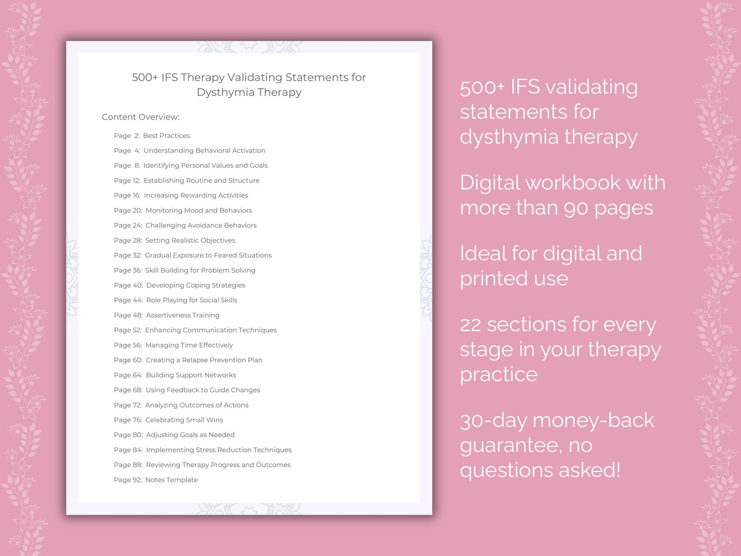 Dysthymia Internal Family Systems (IFS) Therapist Worksheets