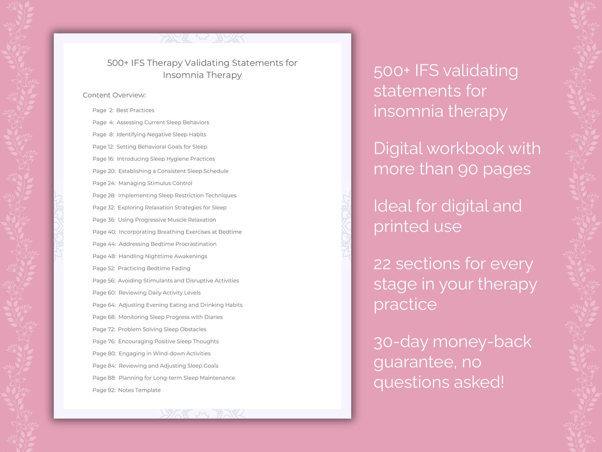 Insomnia Internal Family Systems (IFS) Therapist Worksheets