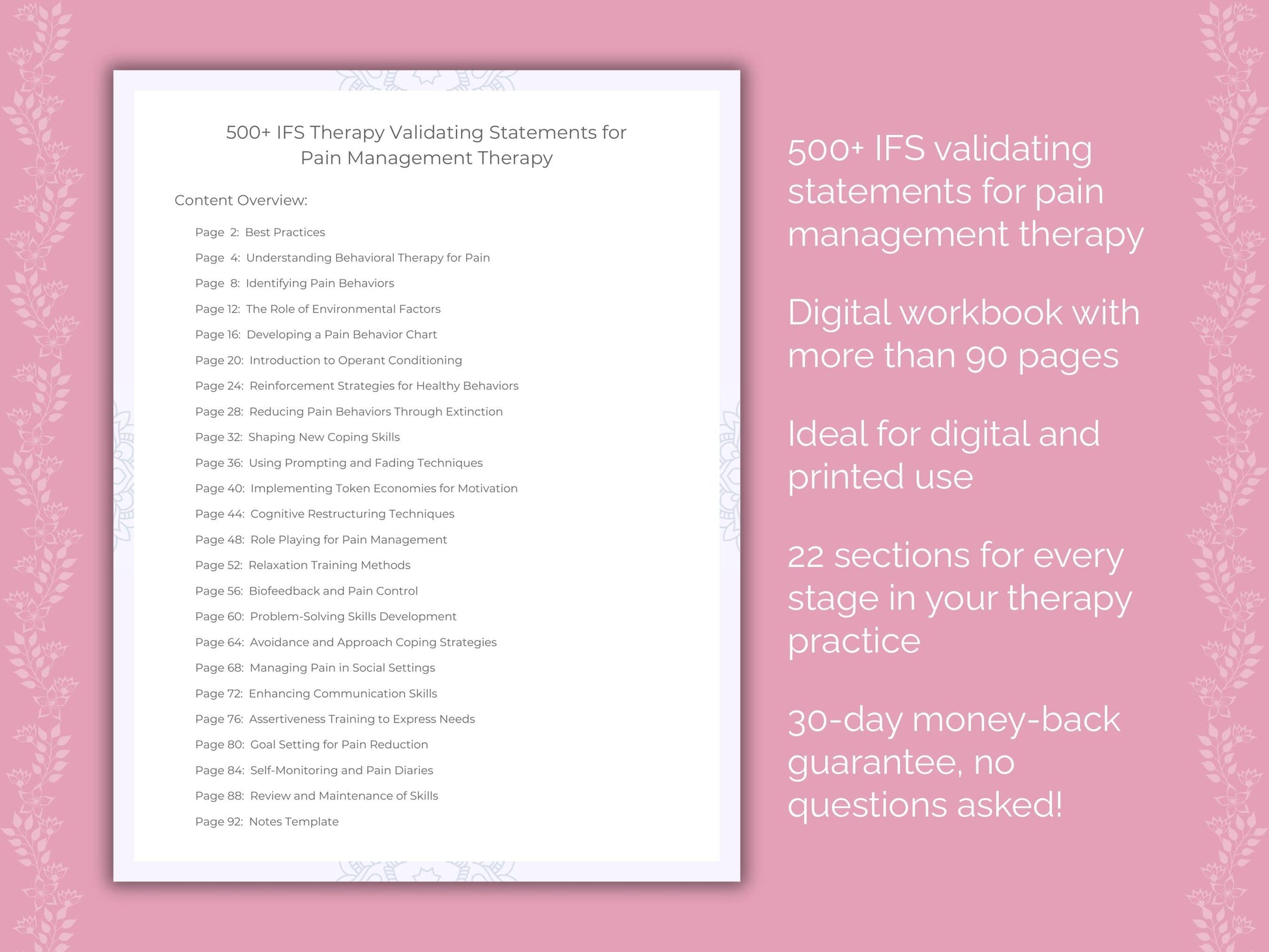 Pain Management Internal Family Systems (IFS) Therapist Worksheets