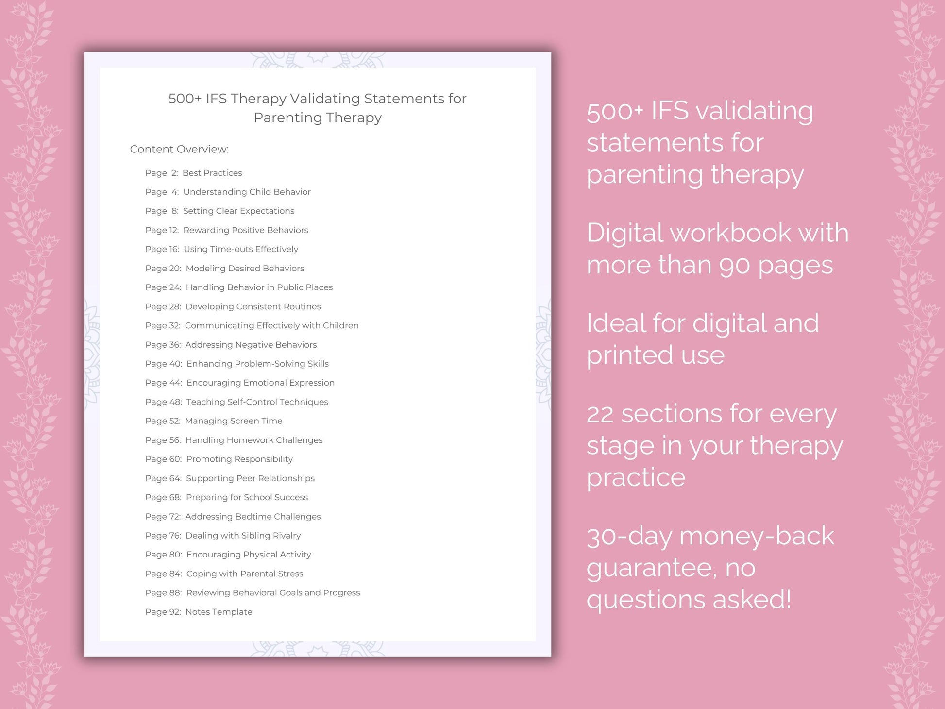 Parenting Internal Family Systems (IFS) Therapist Worksheets