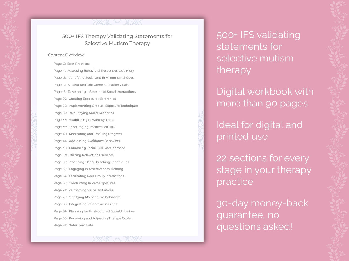 Selective Mutism Internal Family Systems (IFS) Therapist Worksheets