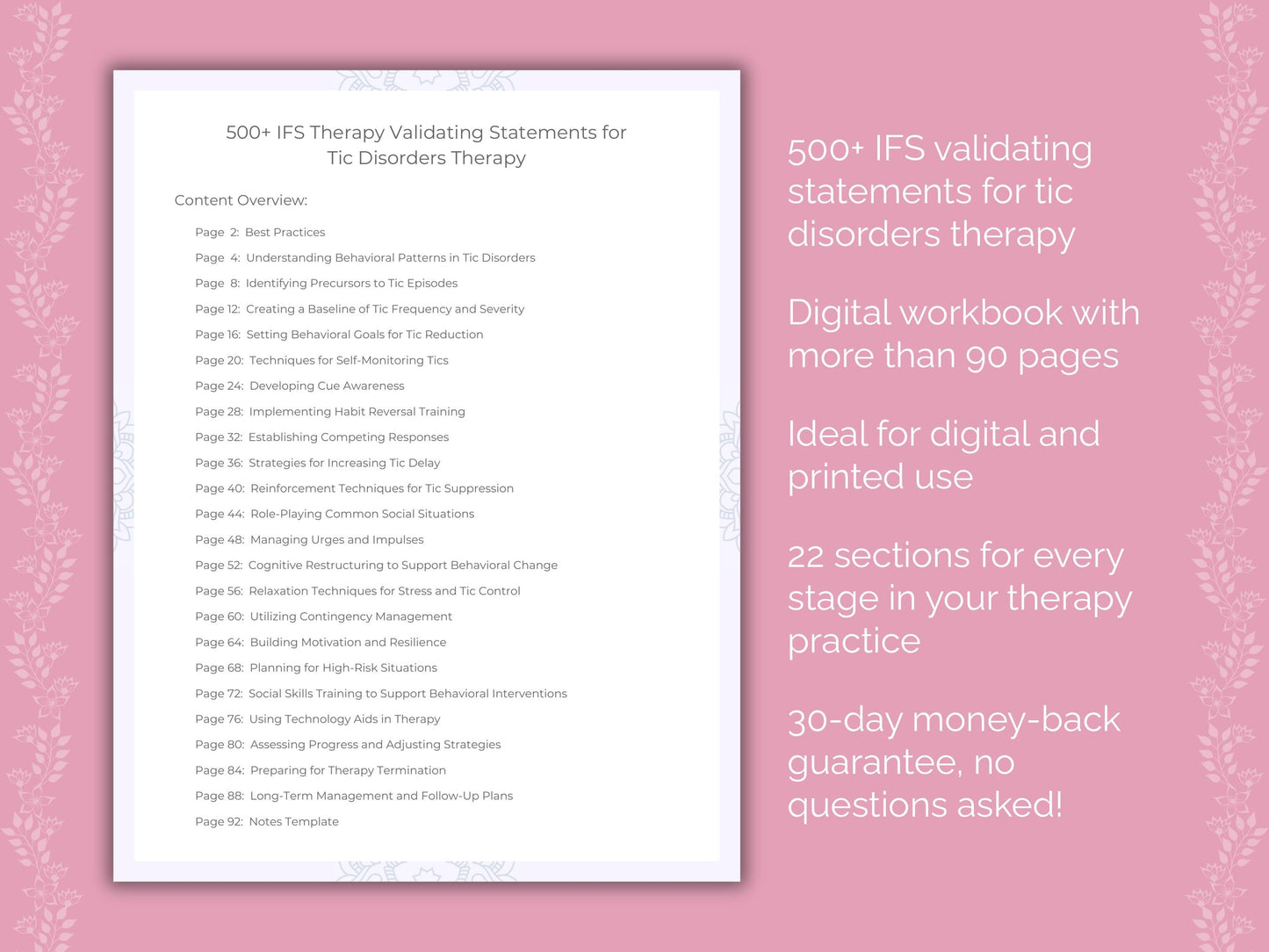 Tic Disorders Internal Family Systems (IFS) Therapist Worksheets