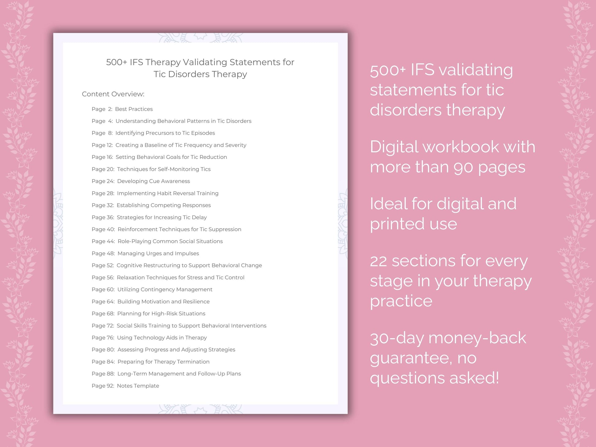 Tic Disorders Internal Family Systems (IFS) Therapist Worksheets