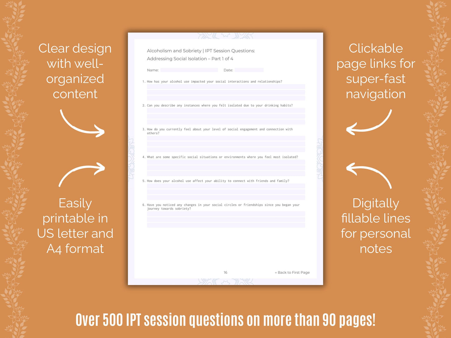 Alcoholism and Sobriety Interpersonal Therapy (IPT) Counseling Templates