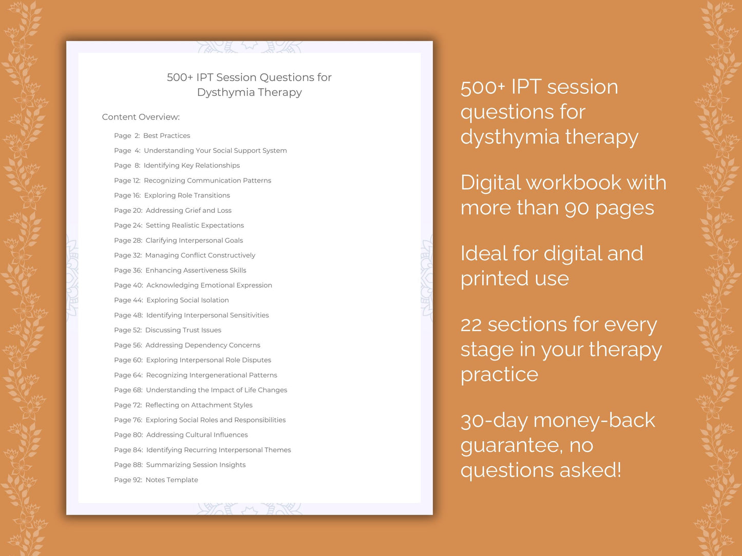 Dysthymia Interpersonal Therapy (IPT) Therapist Worksheets