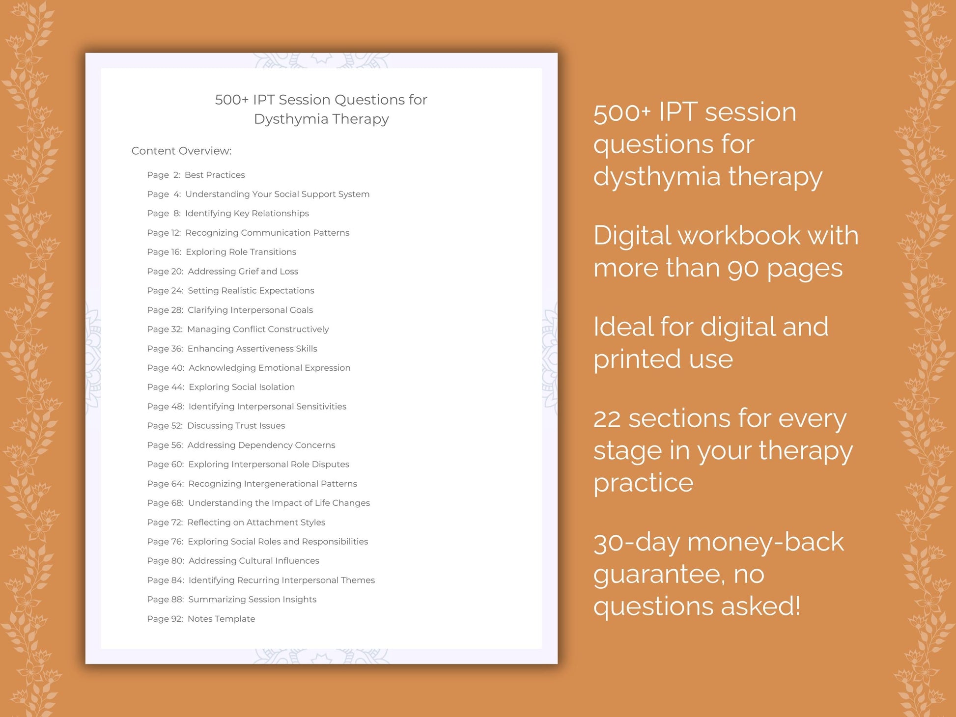 Dysthymia Interpersonal Therapy (IPT) Therapist Worksheets