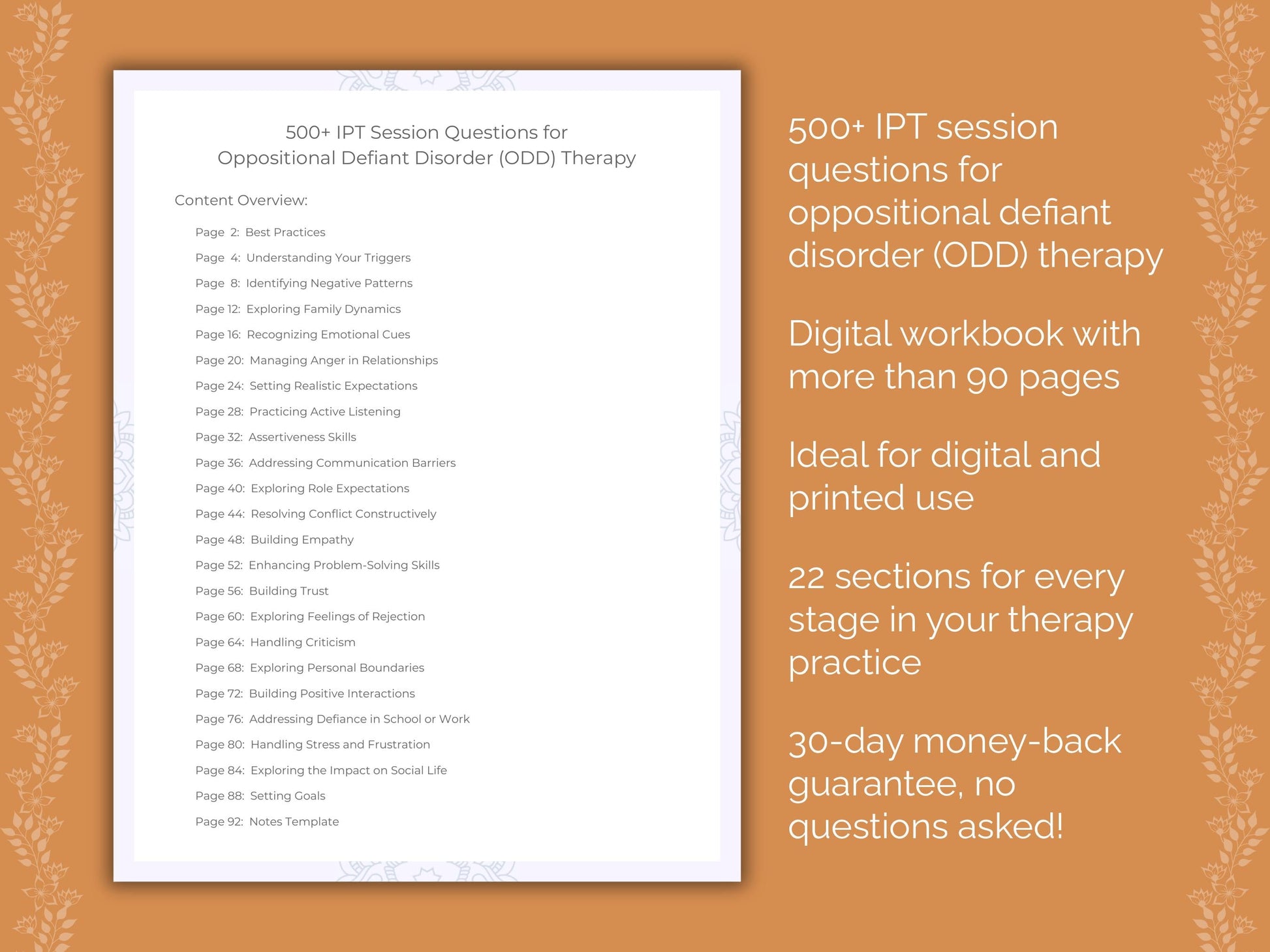 Oppositional Defiant Disorder (ODD) Interpersonal Therapy (IPT) Therapist Worksheets