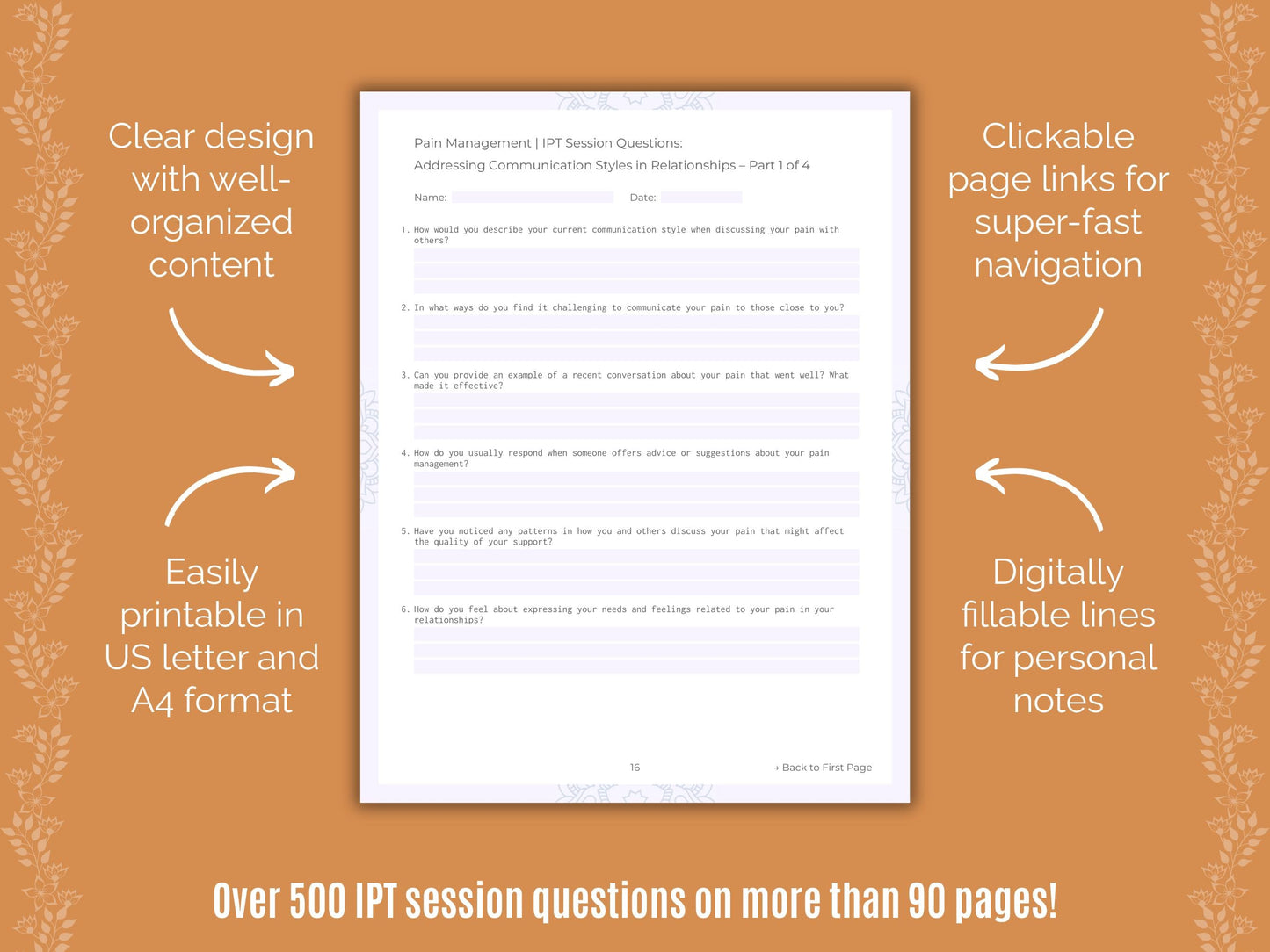 Pain Management Interpersonal Therapy (IPT) Counseling Templates