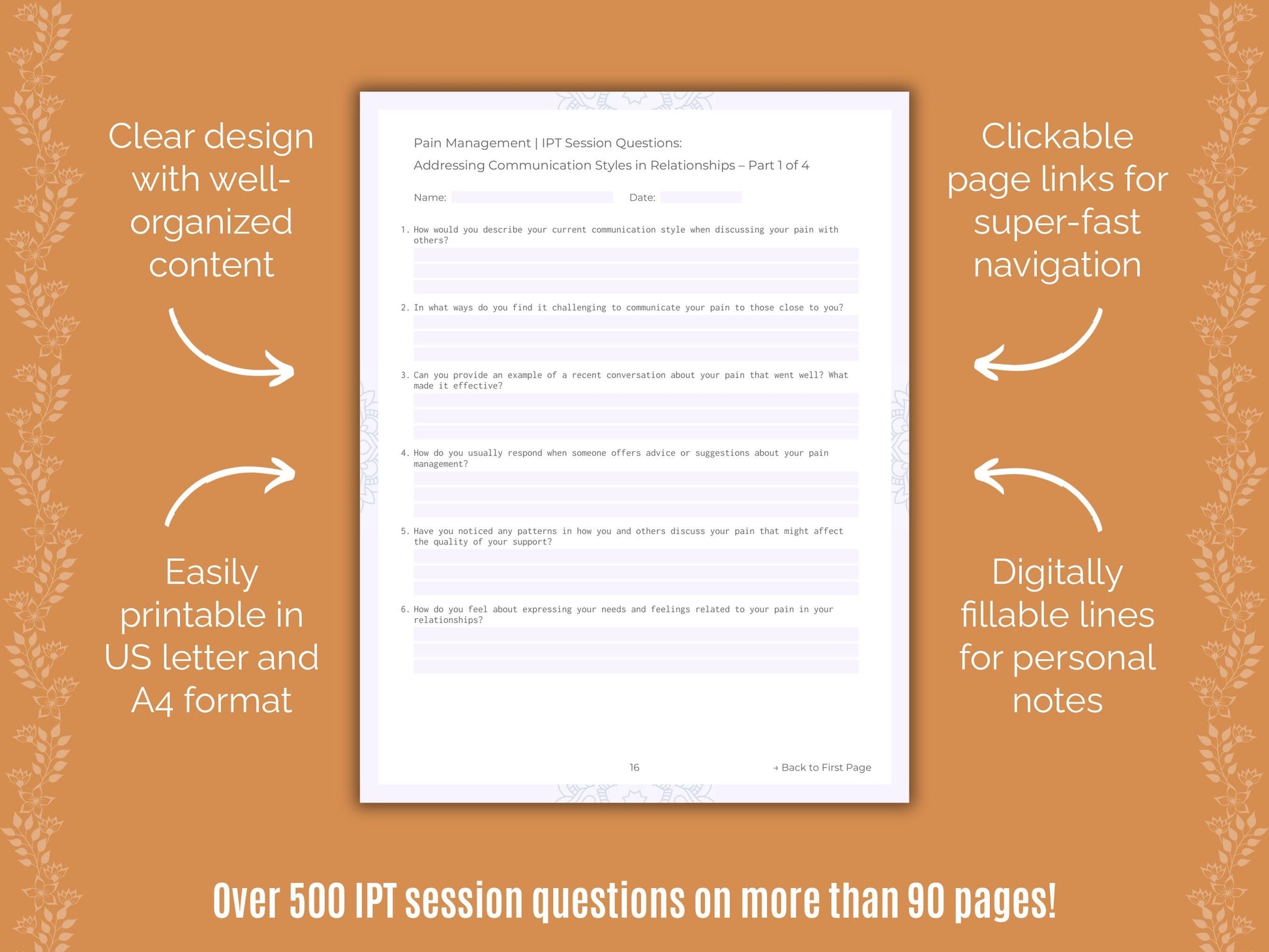 Pain Management Interpersonal Therapy (IPT) Counseling Templates