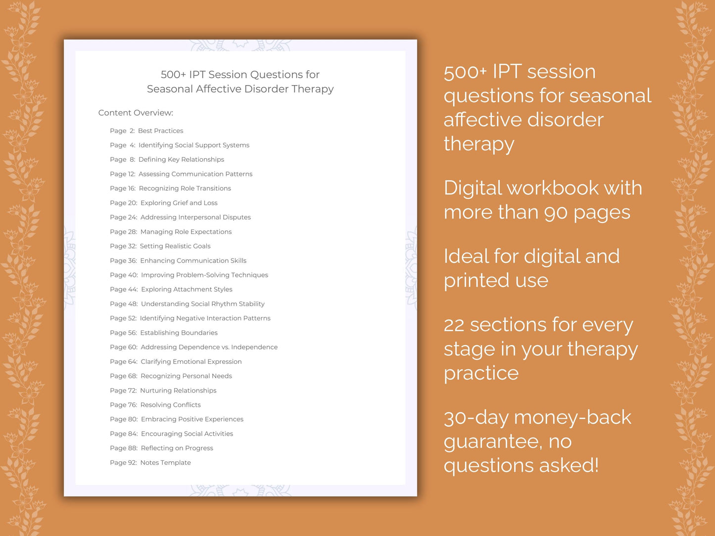 Seasonal Affective Disorder Interpersonal Therapy (IPT) Therapist Worksheets