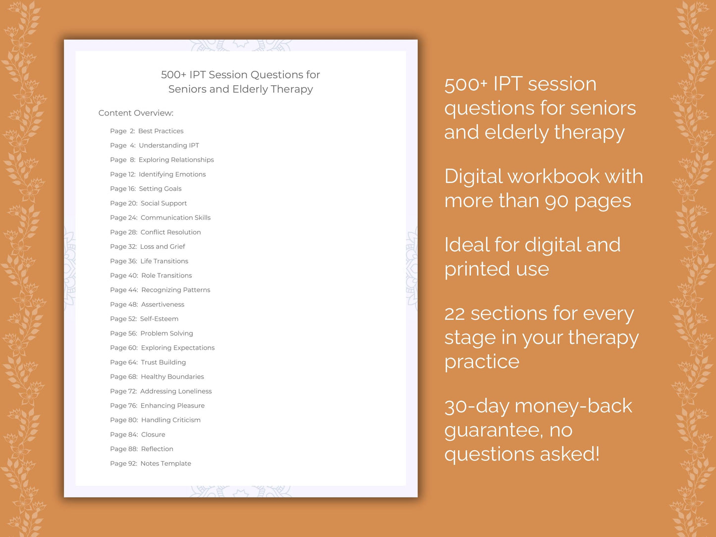 Seniors and Elderly Interpersonal Therapy (IPT) Therapist Worksheets