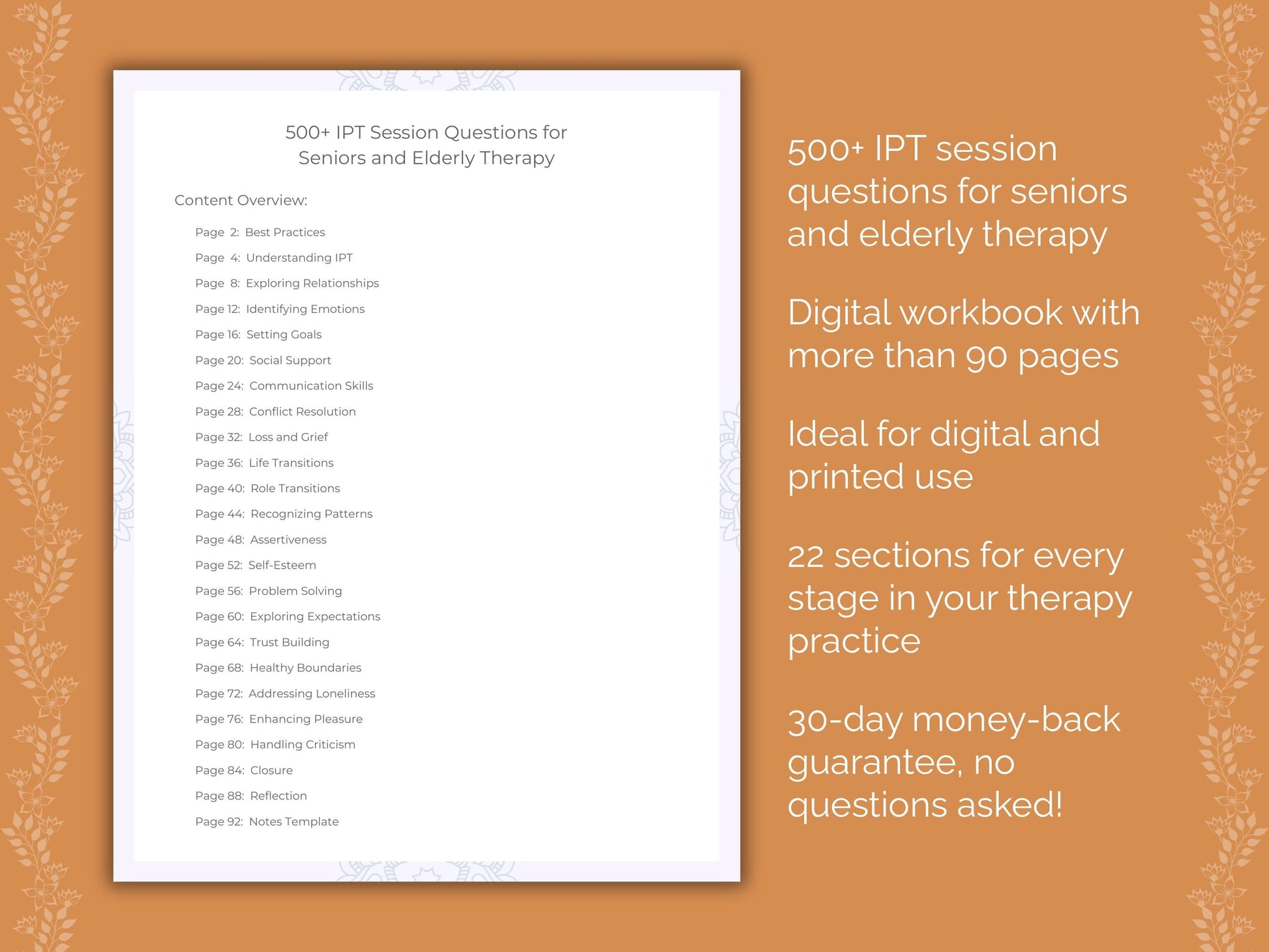 Seniors and Elderly Interpersonal Therapy (IPT) Therapist Worksheets