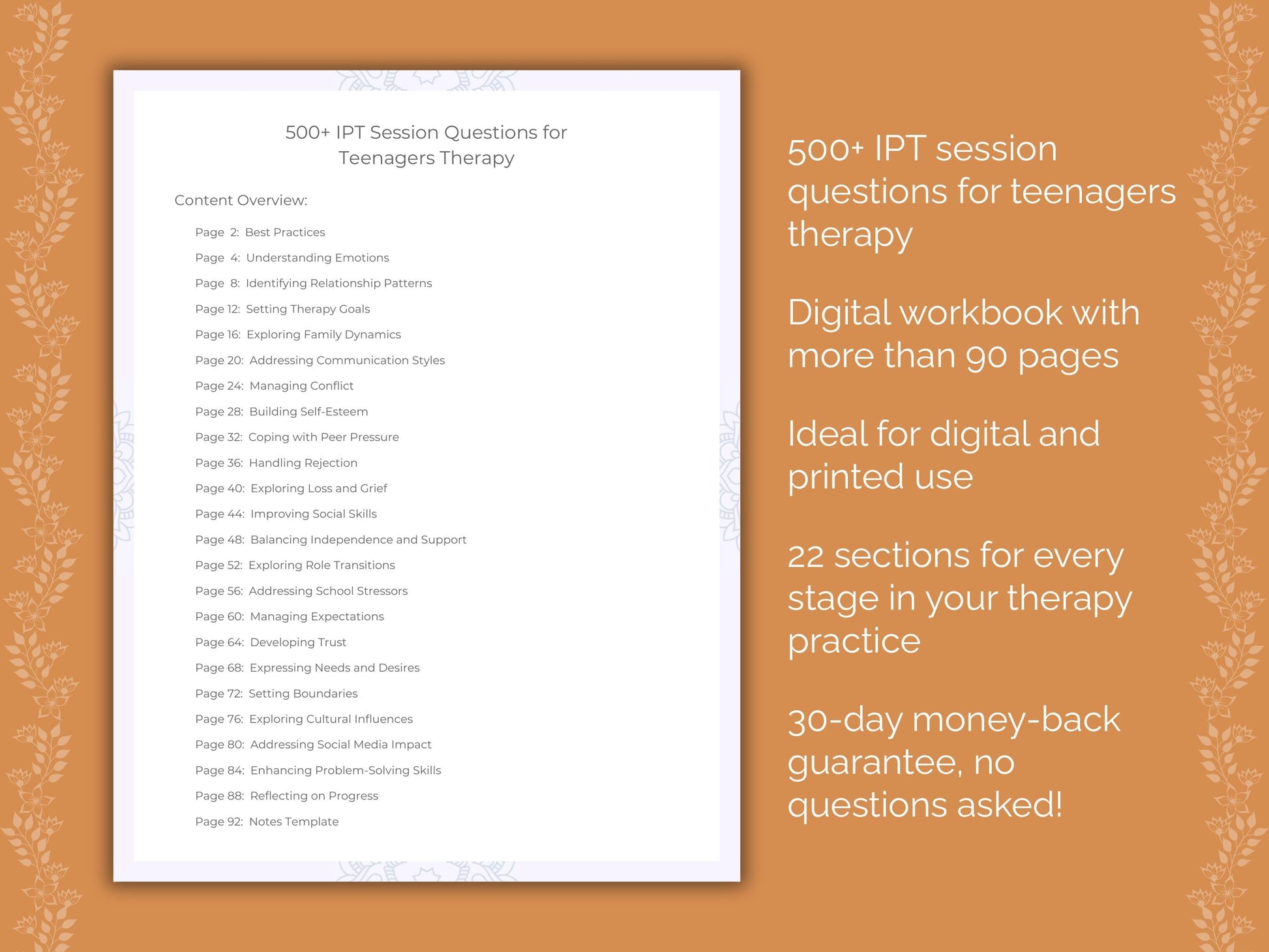 Teenagers Interpersonal Therapy (IPT) Therapist Worksheets