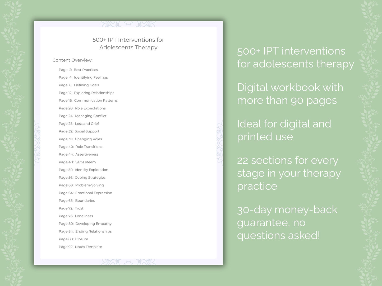 Adolescents Interpersonal Therapy (IPT) Therapist Worksheets