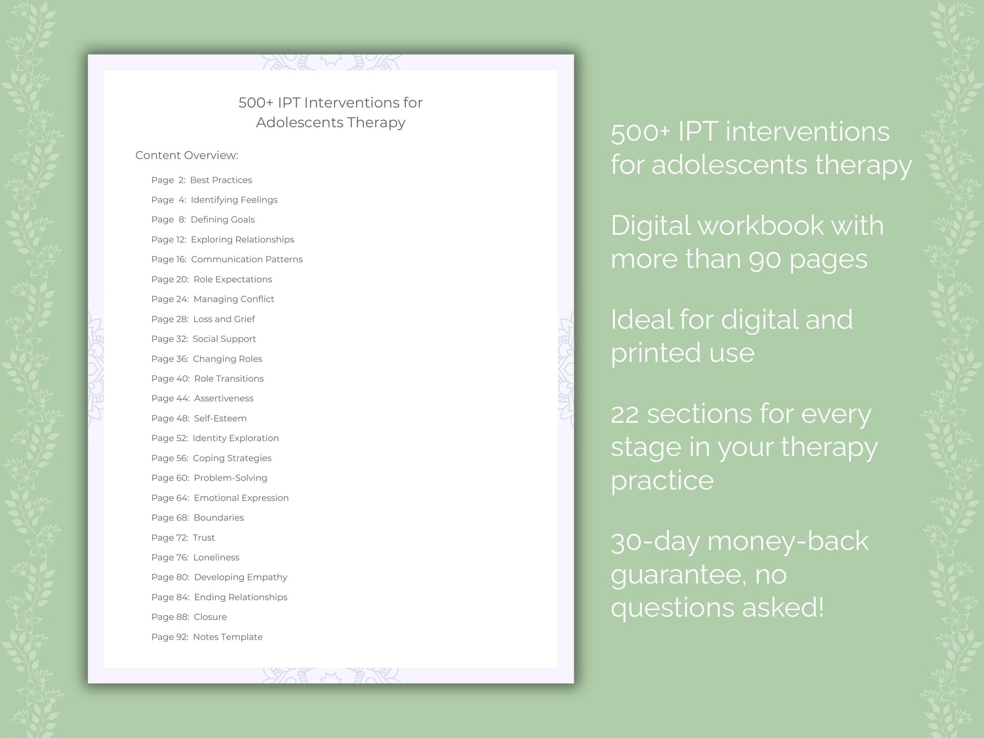 Adolescents Interpersonal Therapy (IPT) Therapist Worksheets