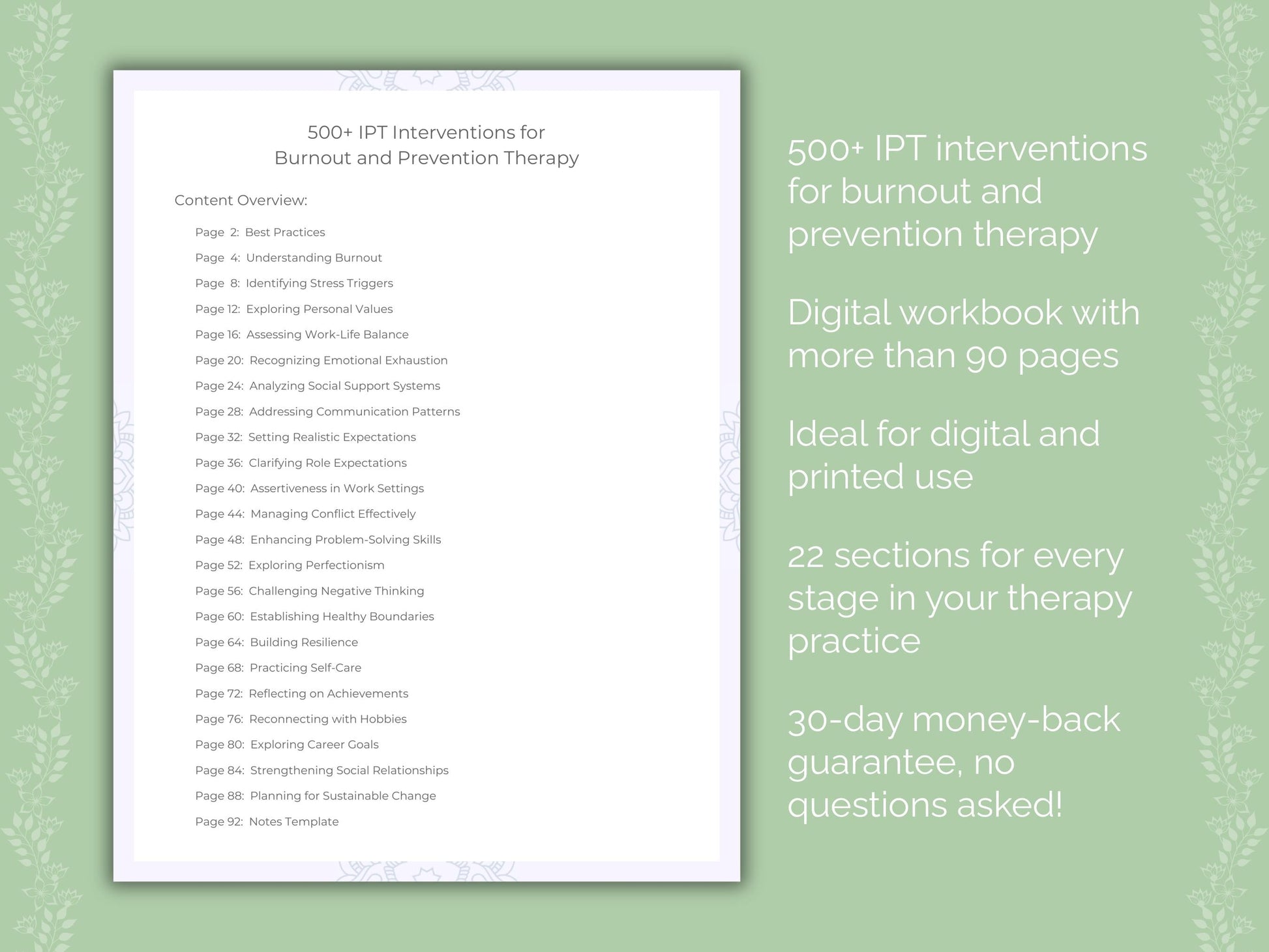 Burnout and Prevention Interpersonal Therapy (IPT) Therapist Worksheets