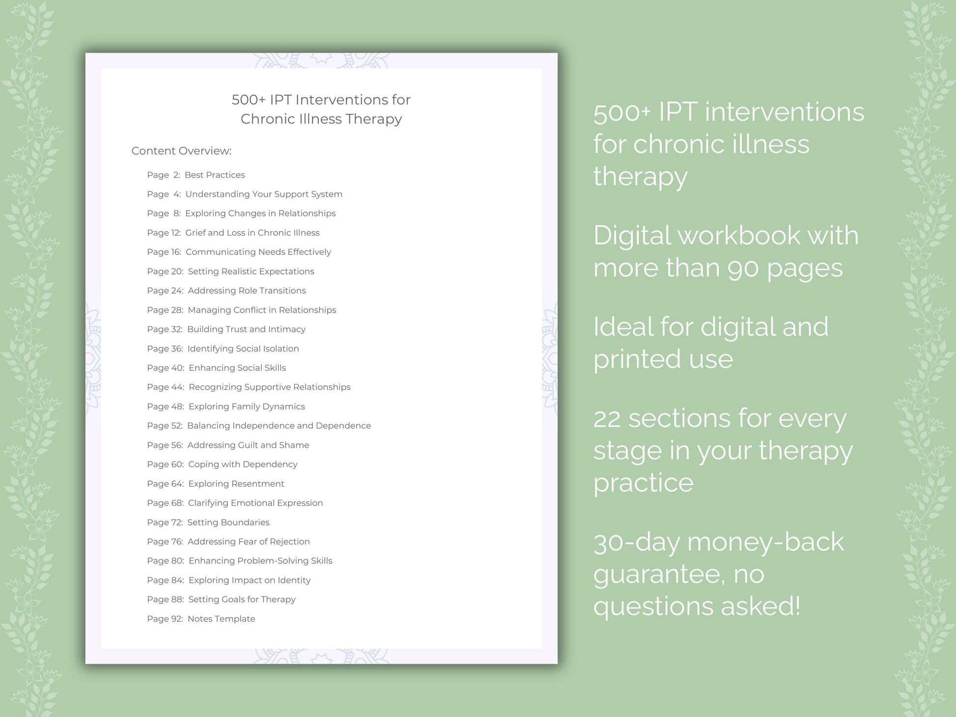 Chronic Illness Interpersonal Therapy (IPT) Therapist Worksheets