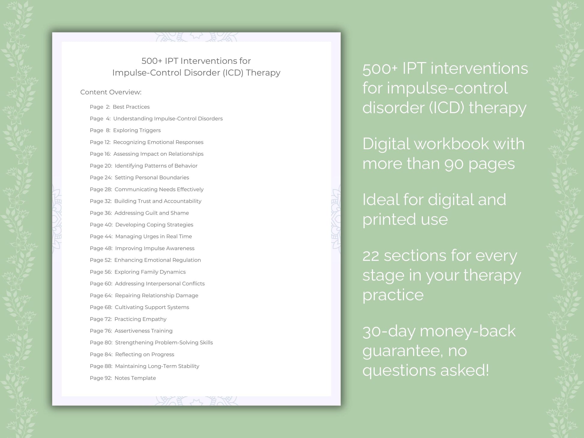 Impulse-Control Disorder (ICD) Interpersonal Therapy (IPT) Therapist Worksheets