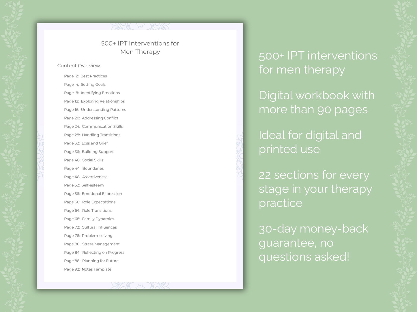 Men Interpersonal Therapy (IPT) Therapist Worksheets