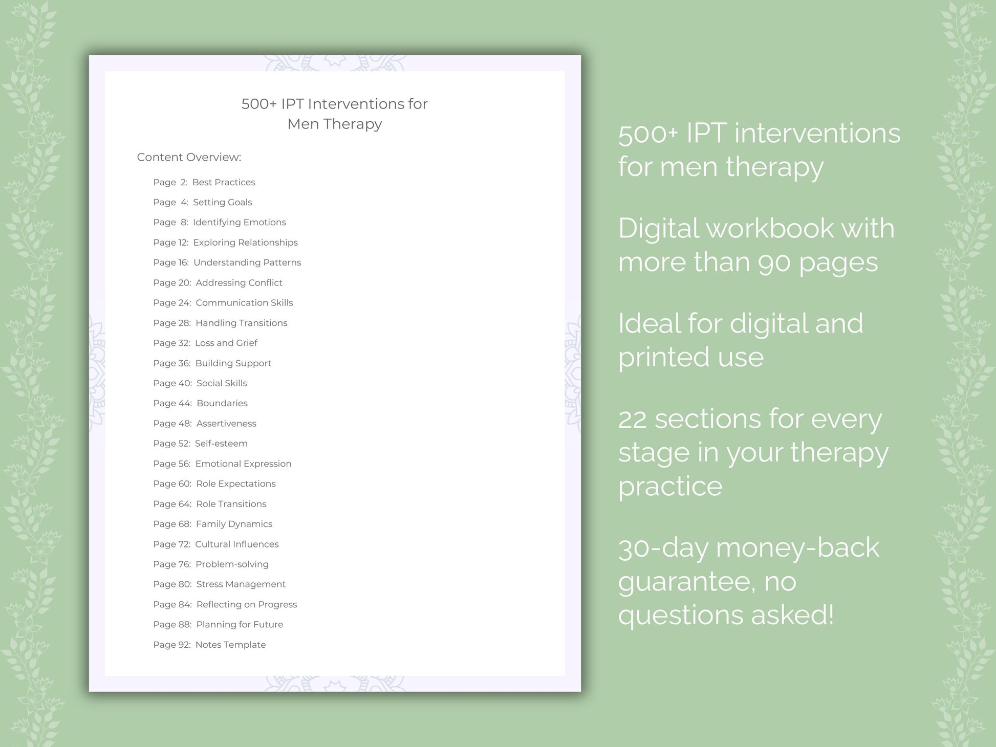 Men Interpersonal Therapy (IPT) Therapist Worksheets