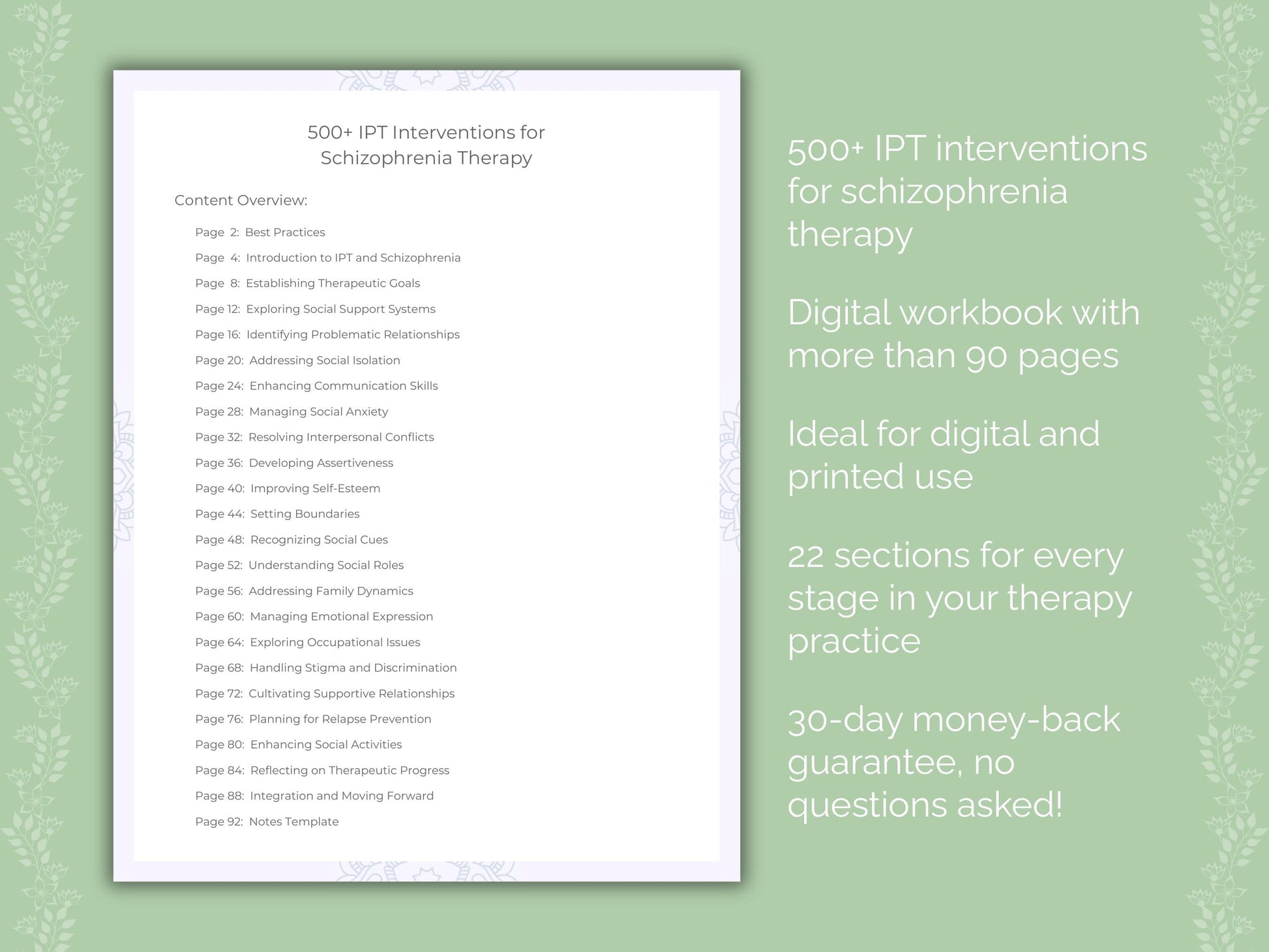 Schizophrenia Interpersonal Therapy (IPT) Therapist Worksheets