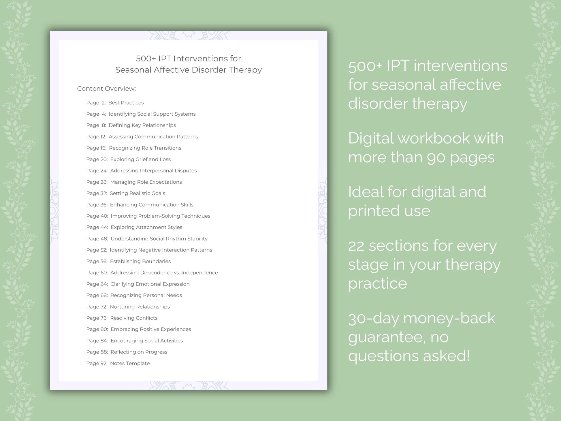 Seasonal Affective Disorder Interpersonal Therapy (IPT) Therapist Worksheets