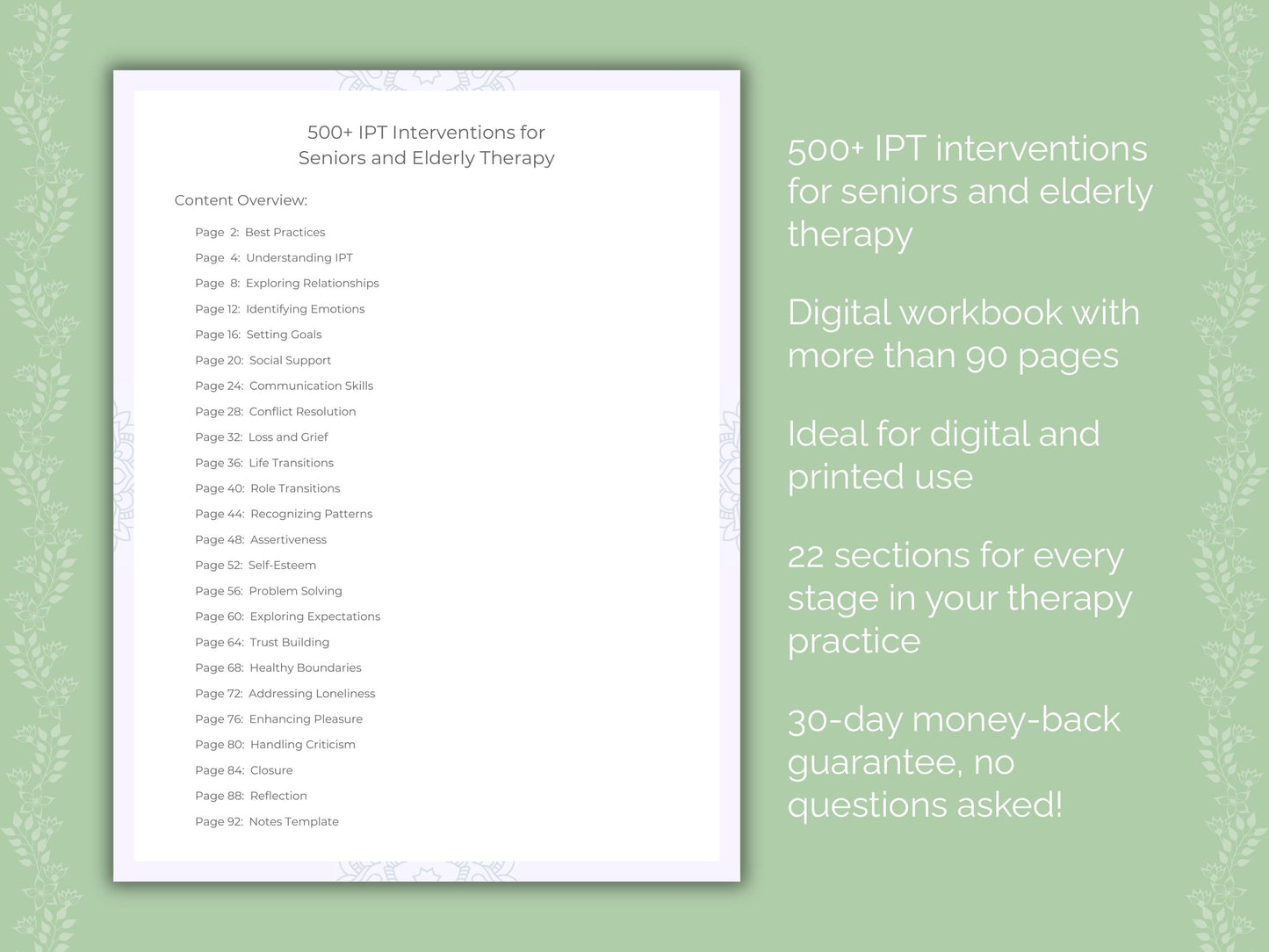 Seniors and Elderly Interpersonal Therapy (IPT) Therapist Worksheets