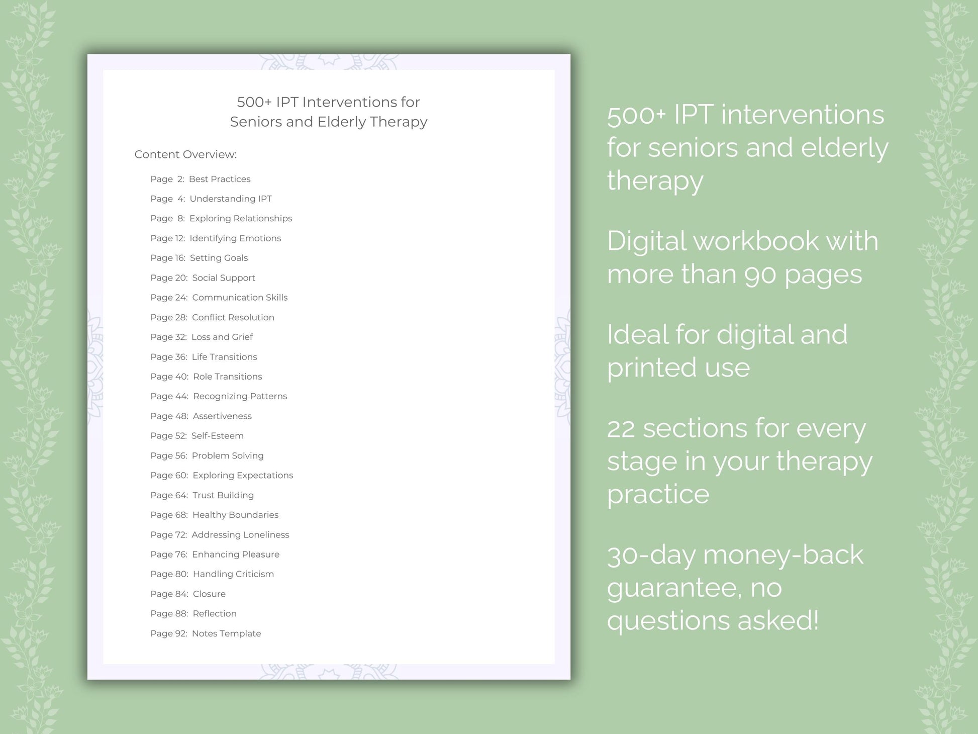 Seniors and Elderly Interpersonal Therapy (IPT) Therapist Worksheets