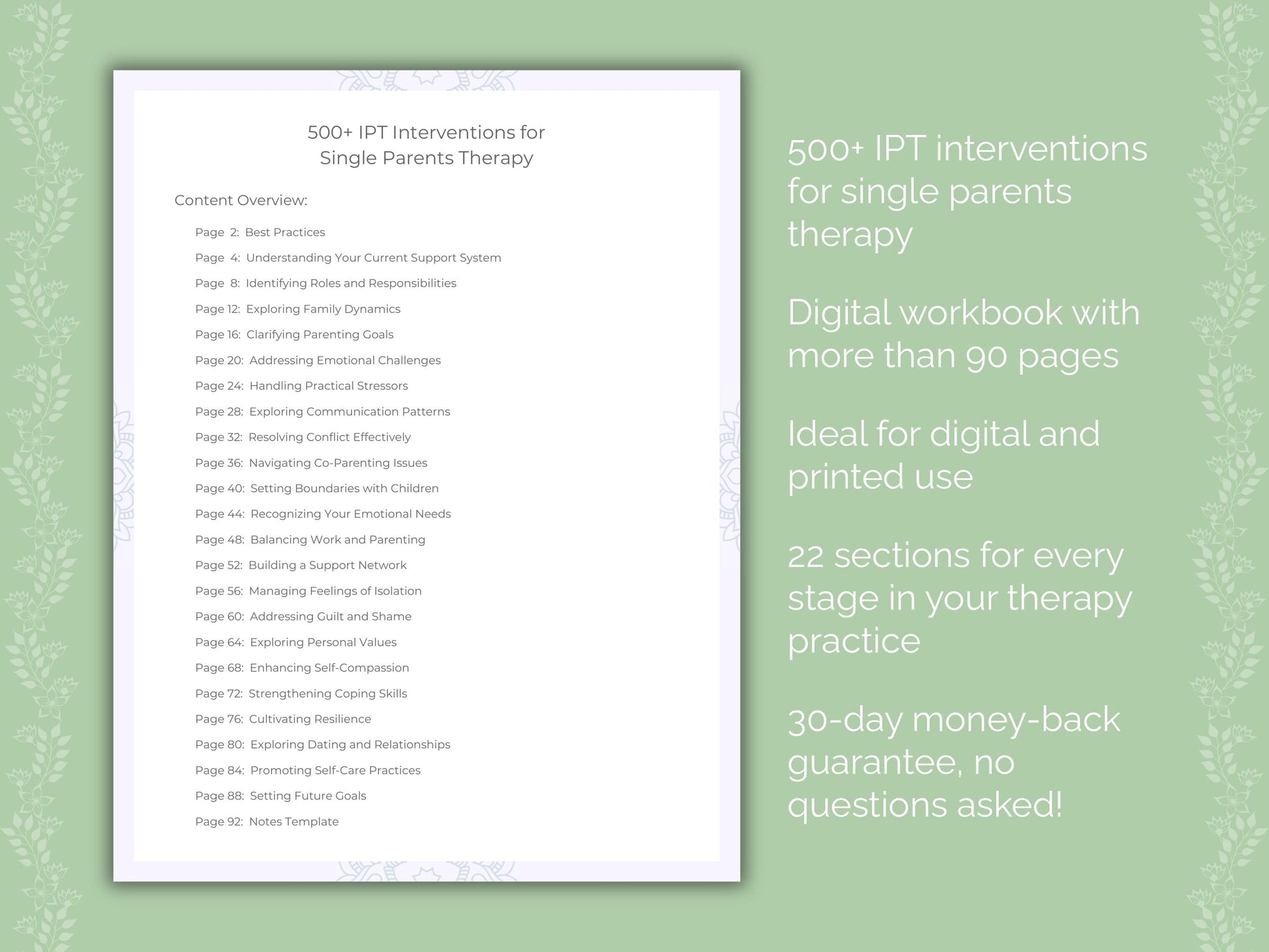 Single Parents Interpersonal Therapy (IPT) Therapist Worksheets