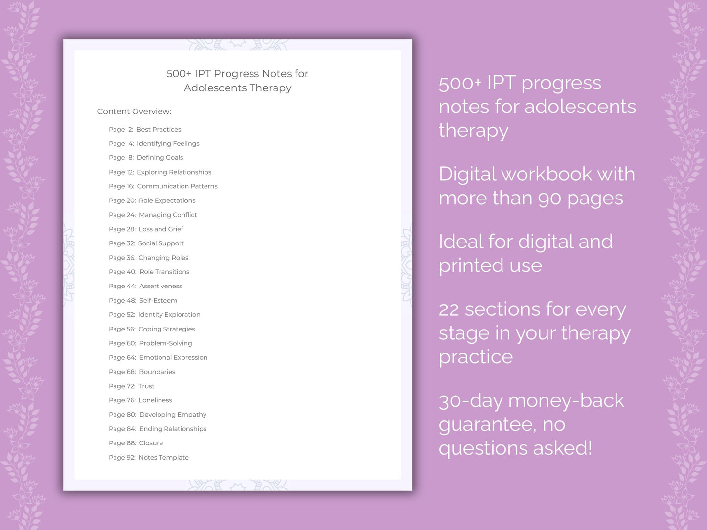 Adolescents Interpersonal Therapy (IPT) Therapist Worksheets