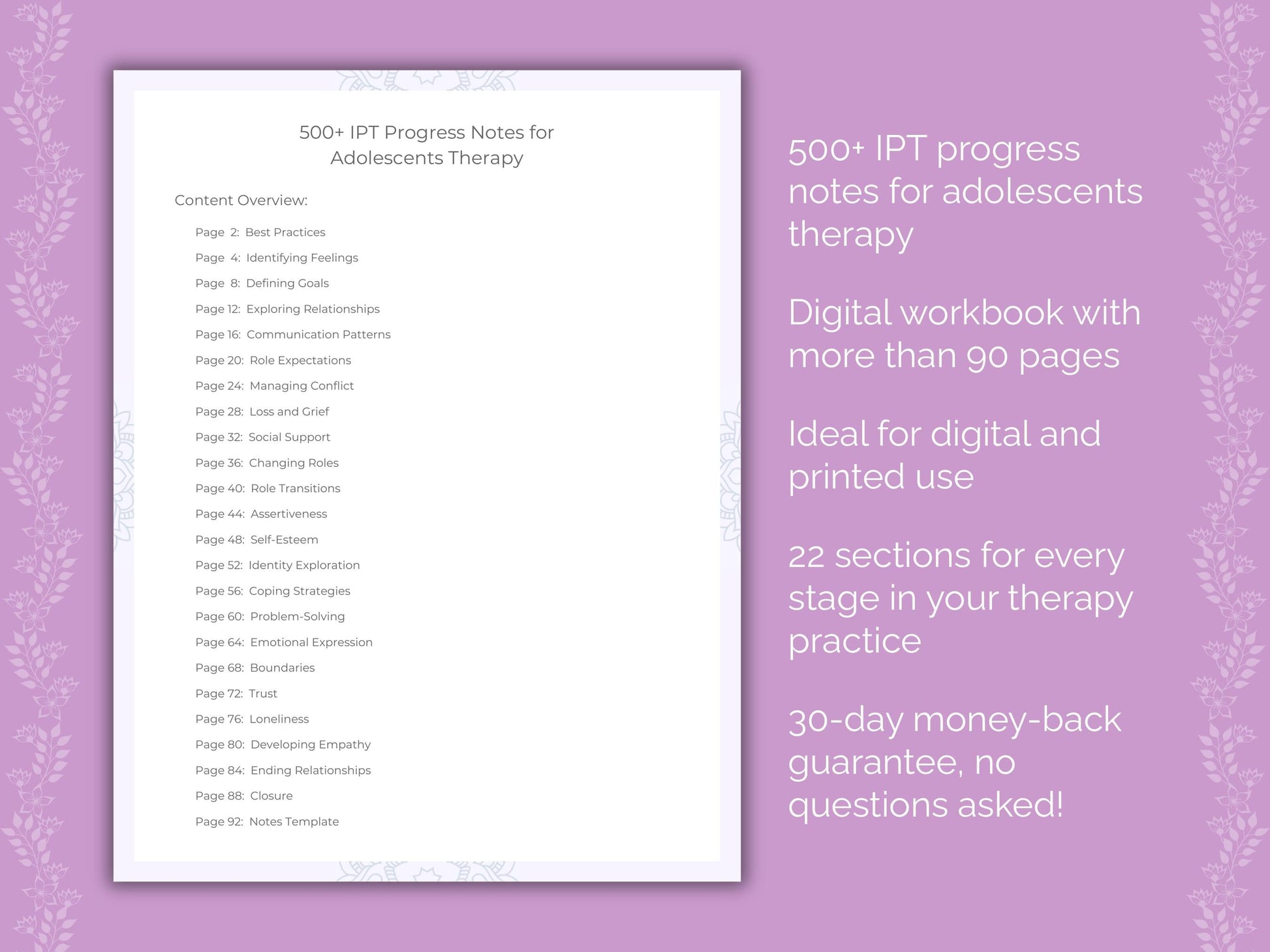 Adolescents Interpersonal Therapy (IPT) Therapist Worksheets