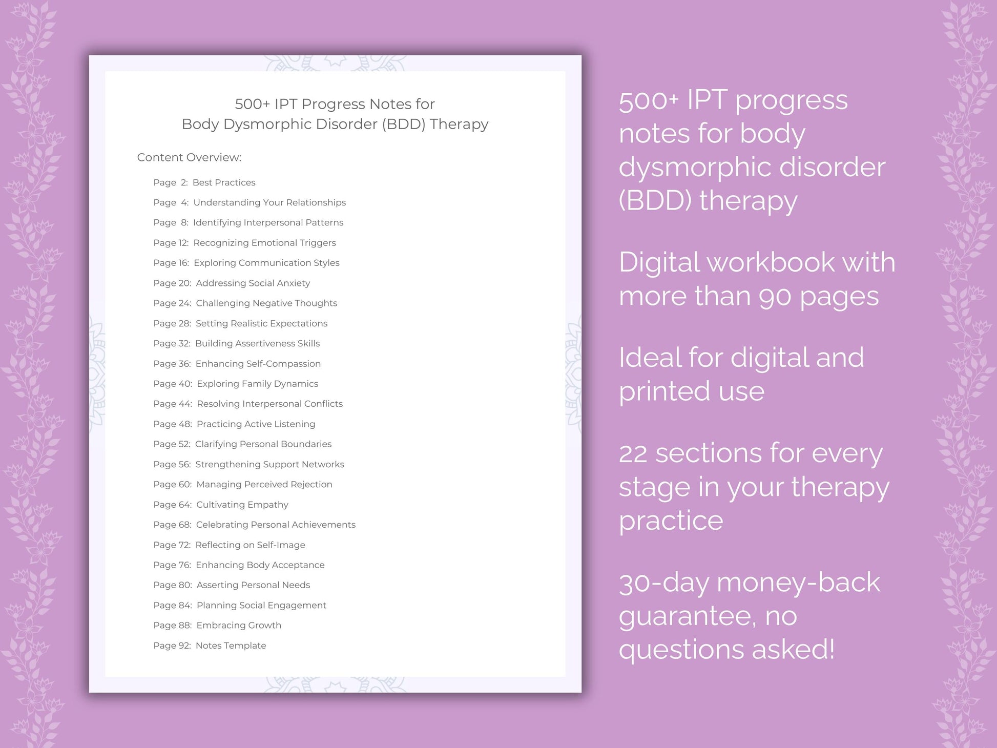 Body Dysmorphic Disorder (BDD) Interpersonal Therapy (IPT) Therapist Worksheets