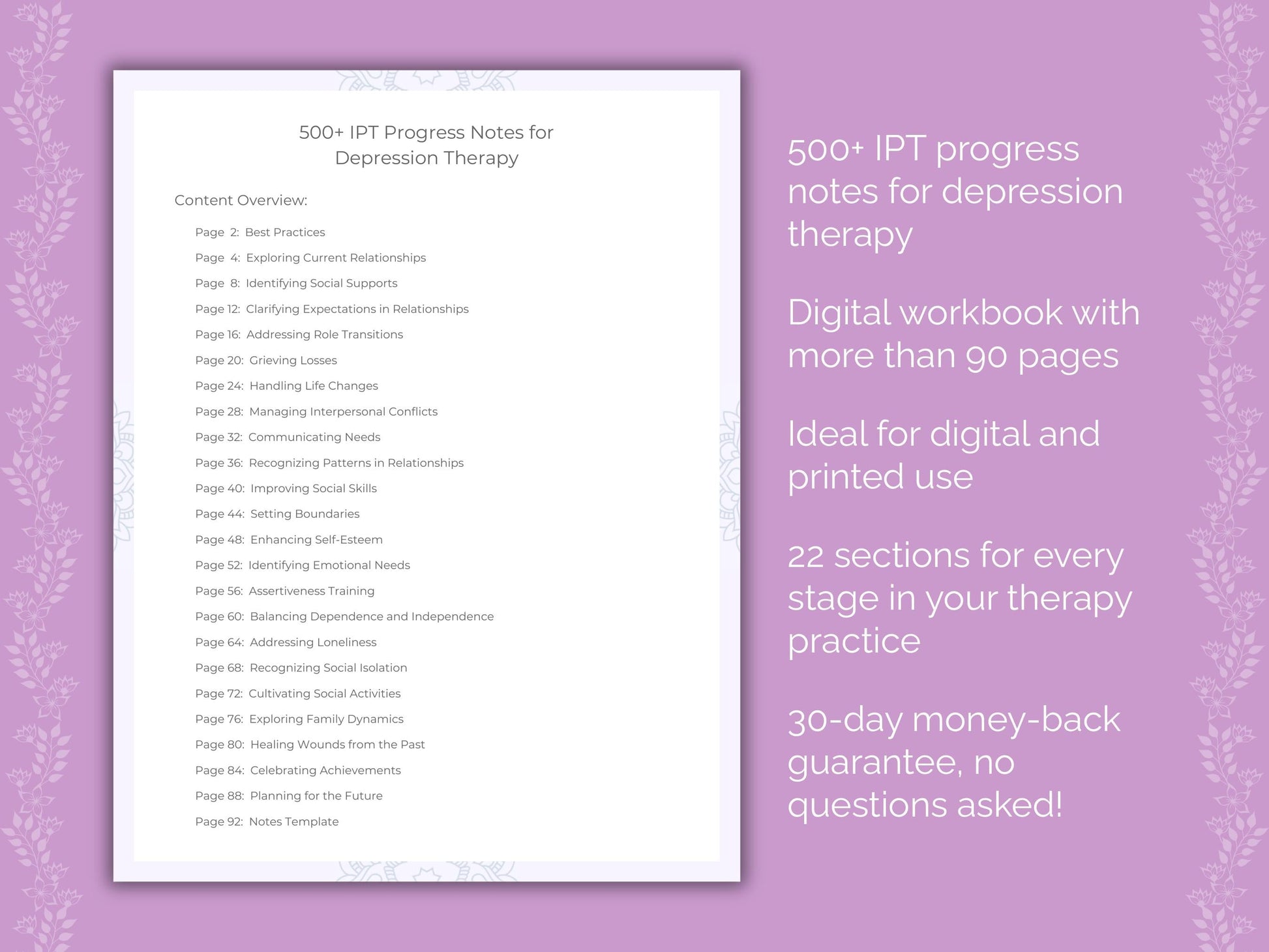 Depression Interpersonal Therapy (IPT) Therapist Worksheets