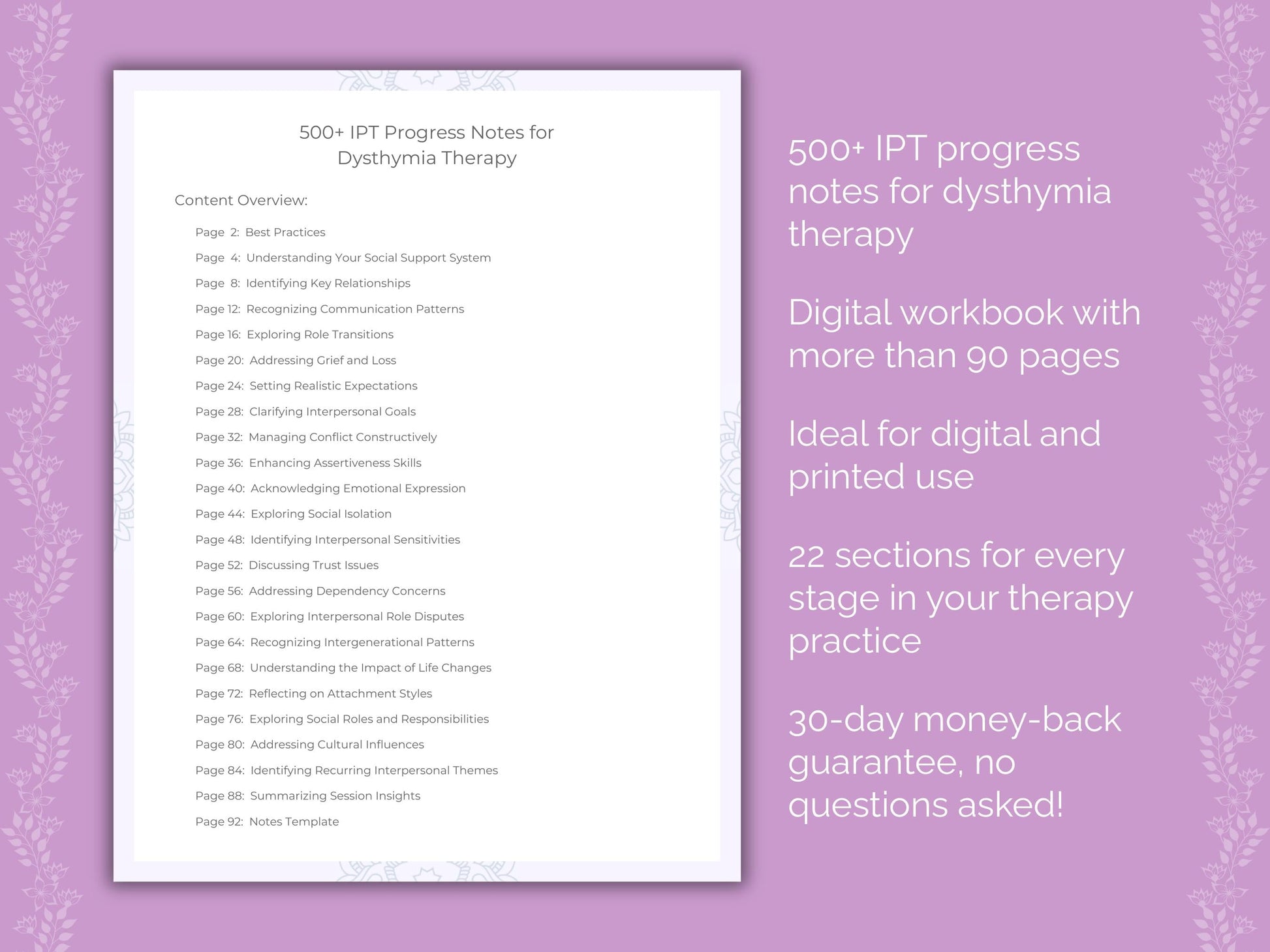 Dysthymia Interpersonal Therapy (IPT) Therapist Worksheets